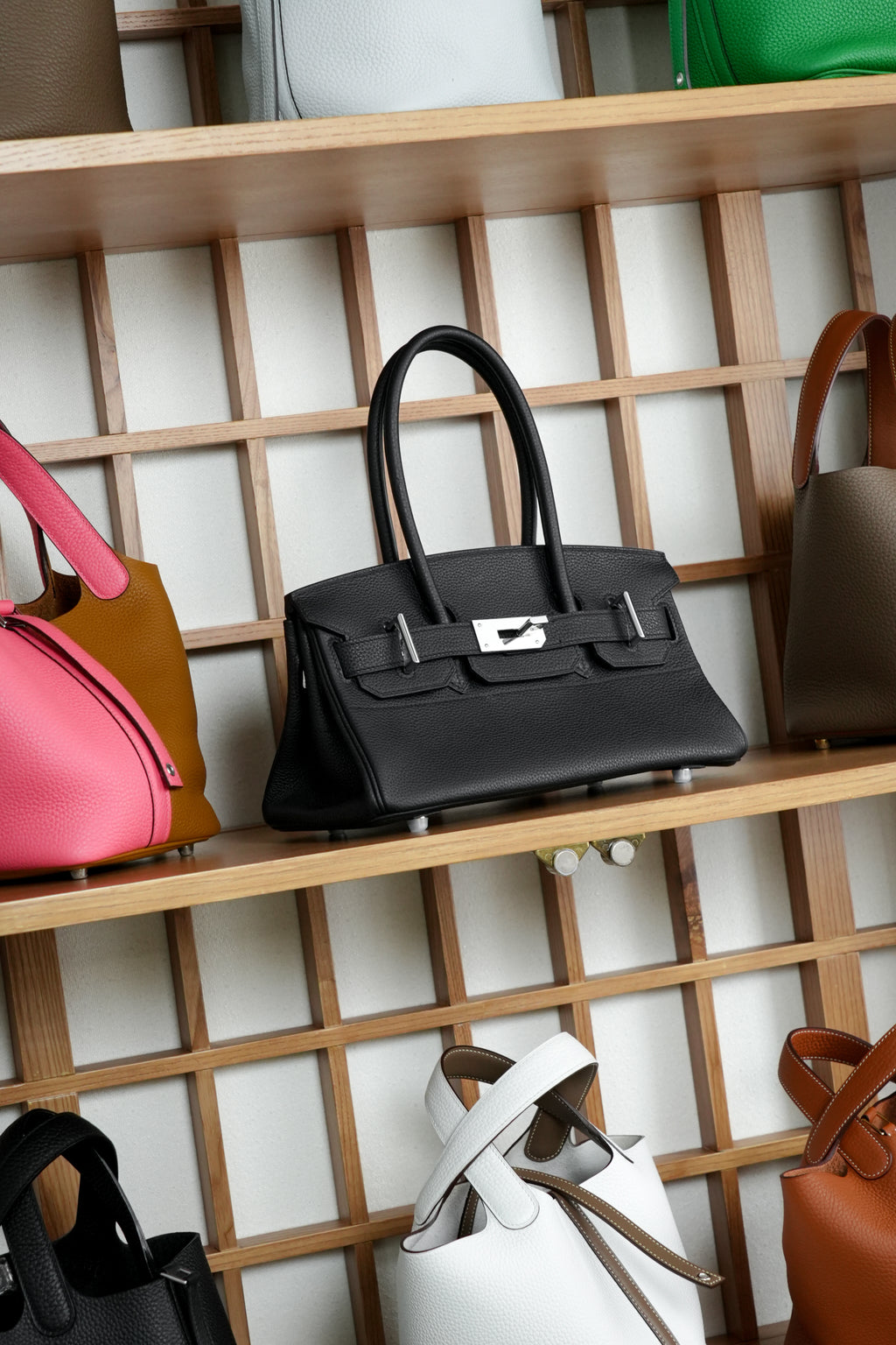 Birkin Shoulder- All Handmade Golden / Sliver Noir togo leather