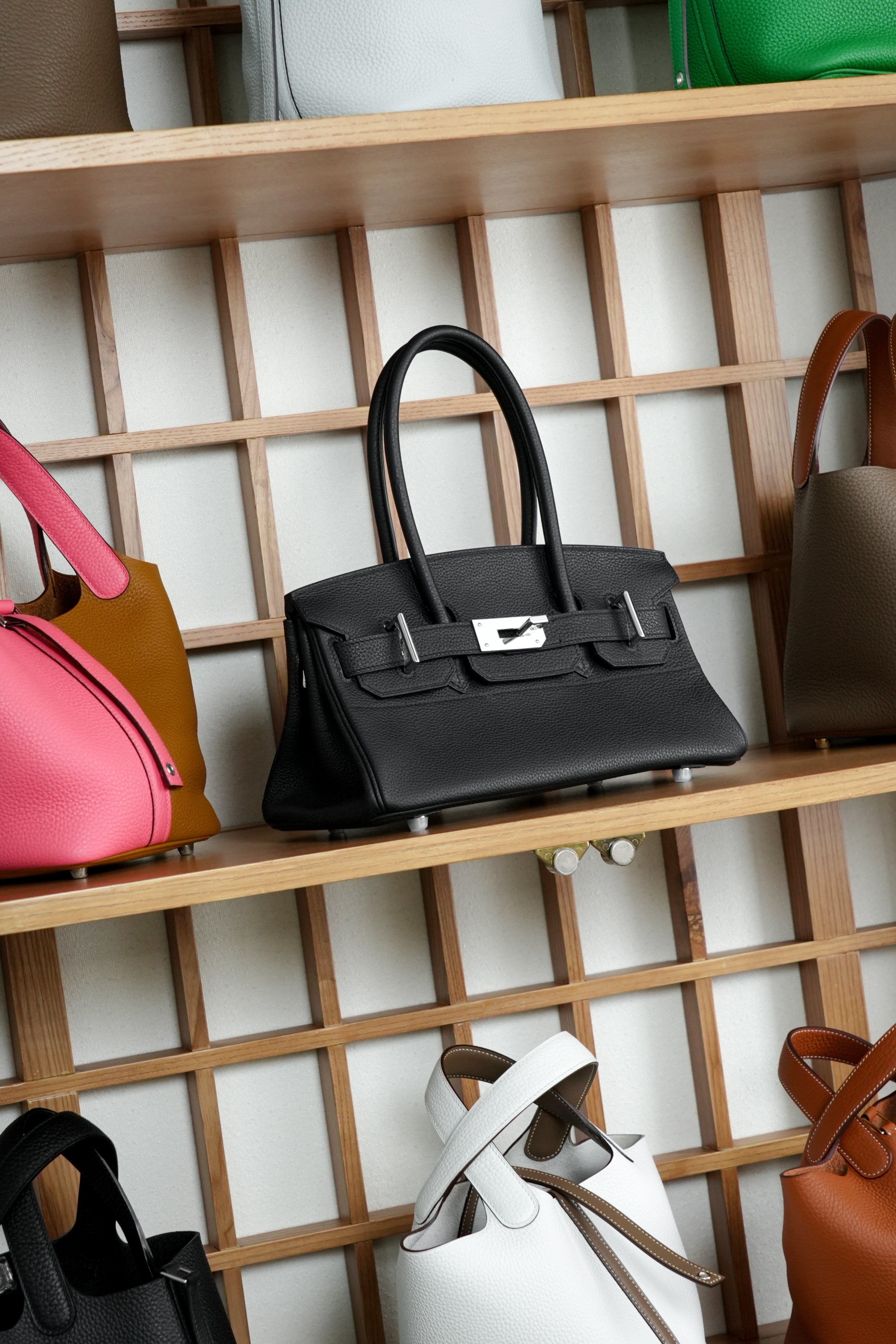 Birkin Shoulder- All Handmade Golden / Sliver Noir togo leather