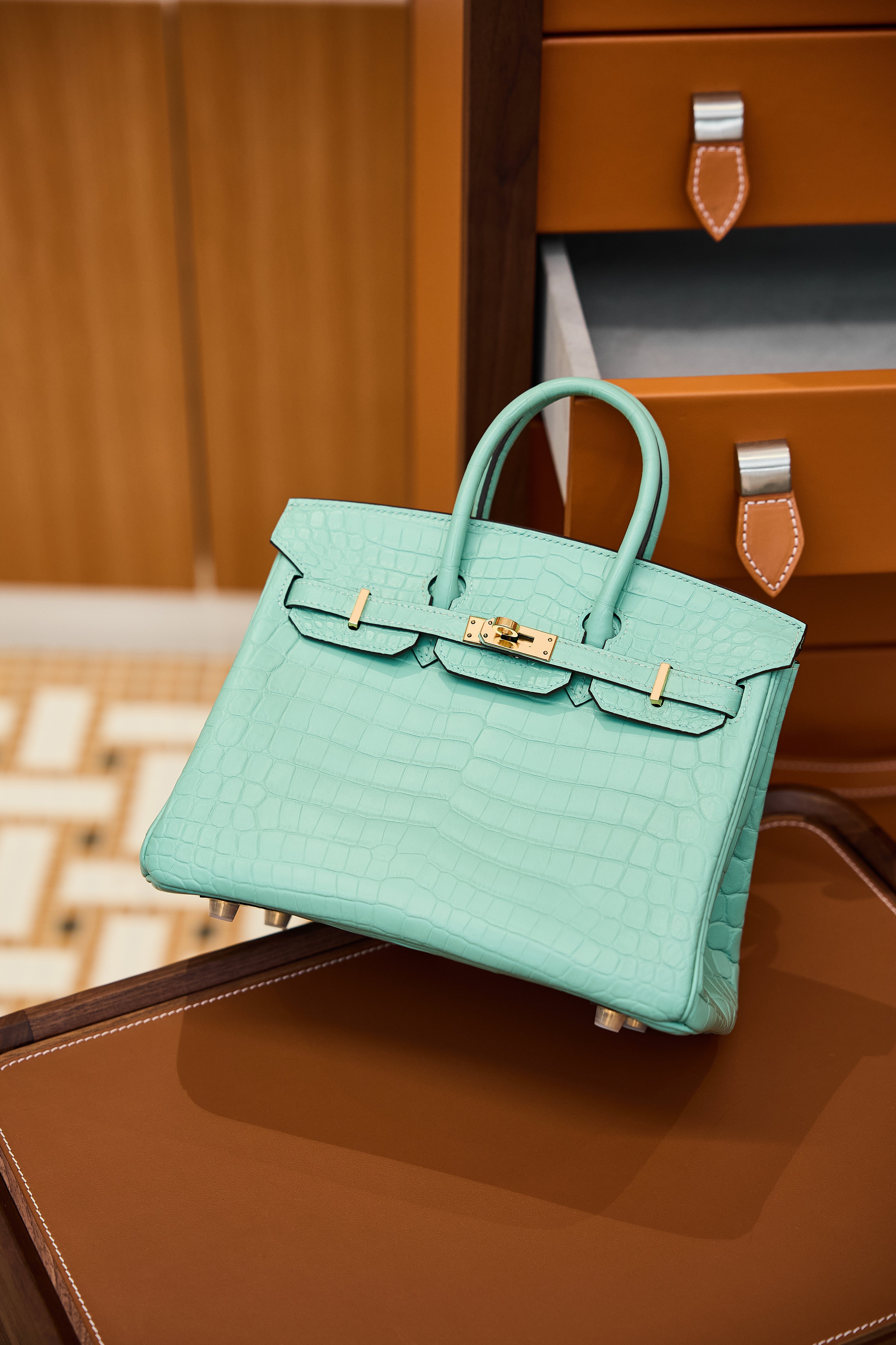 BK-2024 All Handmade Golden / Sliver Hardware Menthe Matte Nile crocodile leather