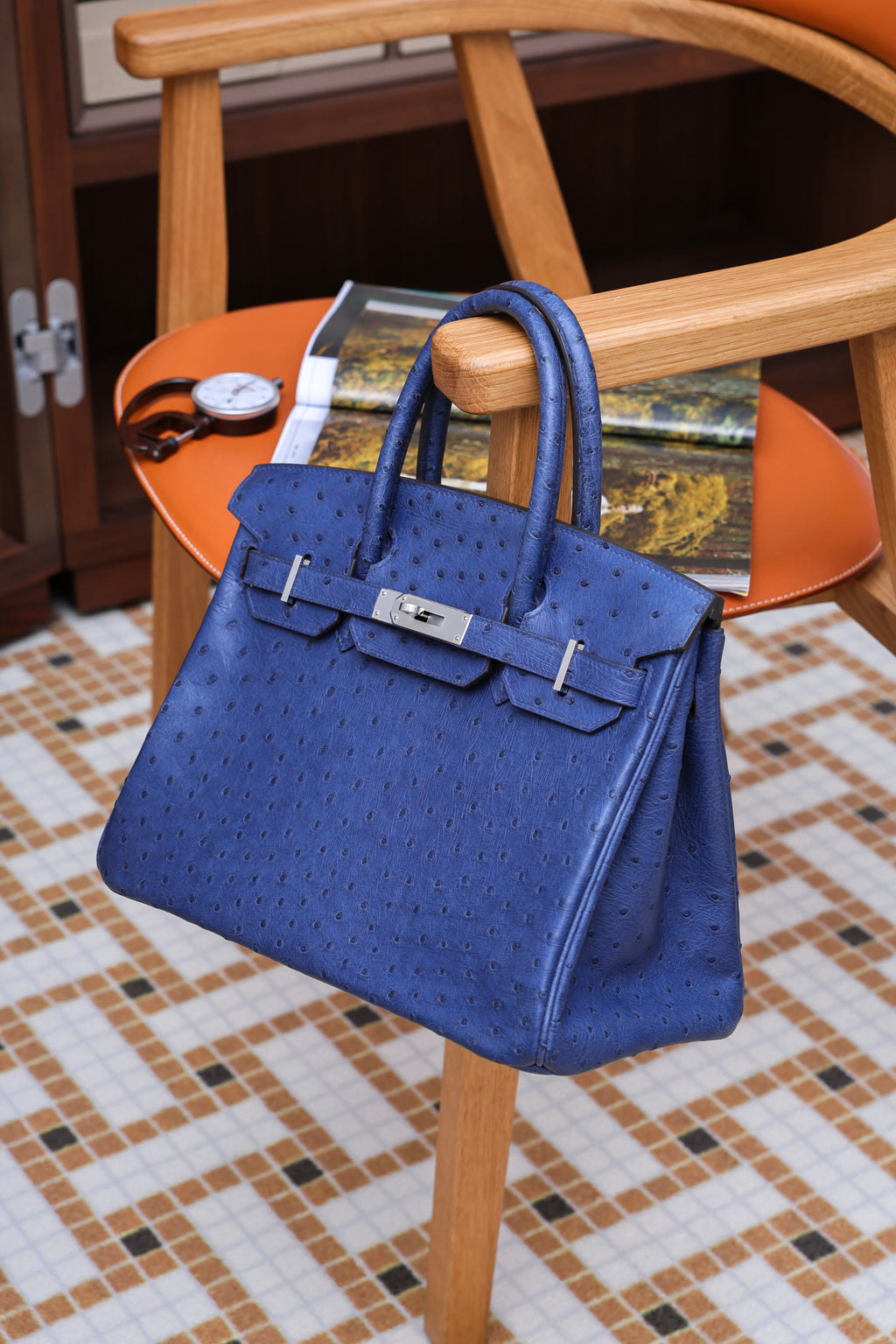 Birkin- All Handmade Golden / Sliver  Bieu Iris Ostrich leather