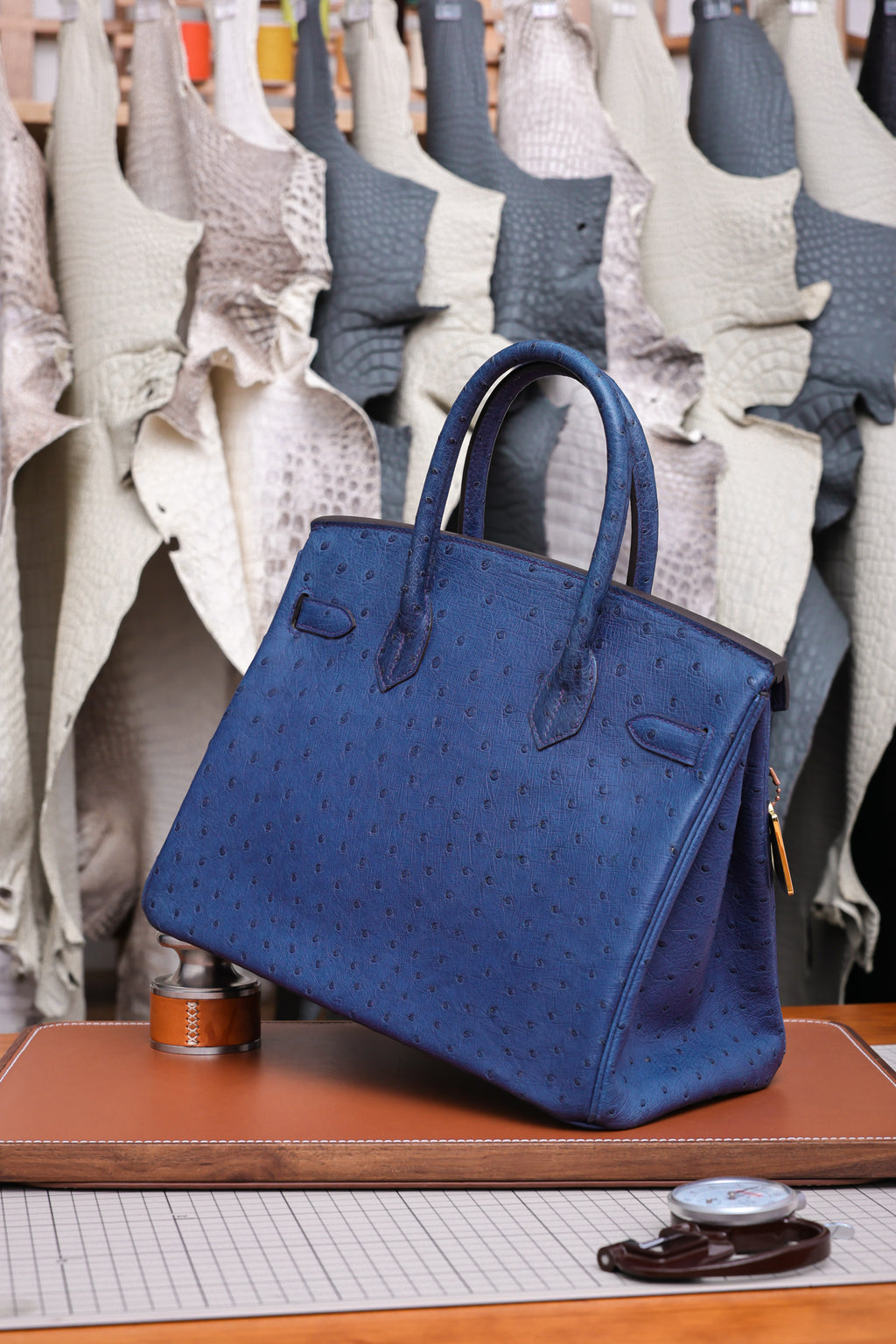 Birkin- All Handmade Golden / Sliver  Bieu Iris Ostrich leather