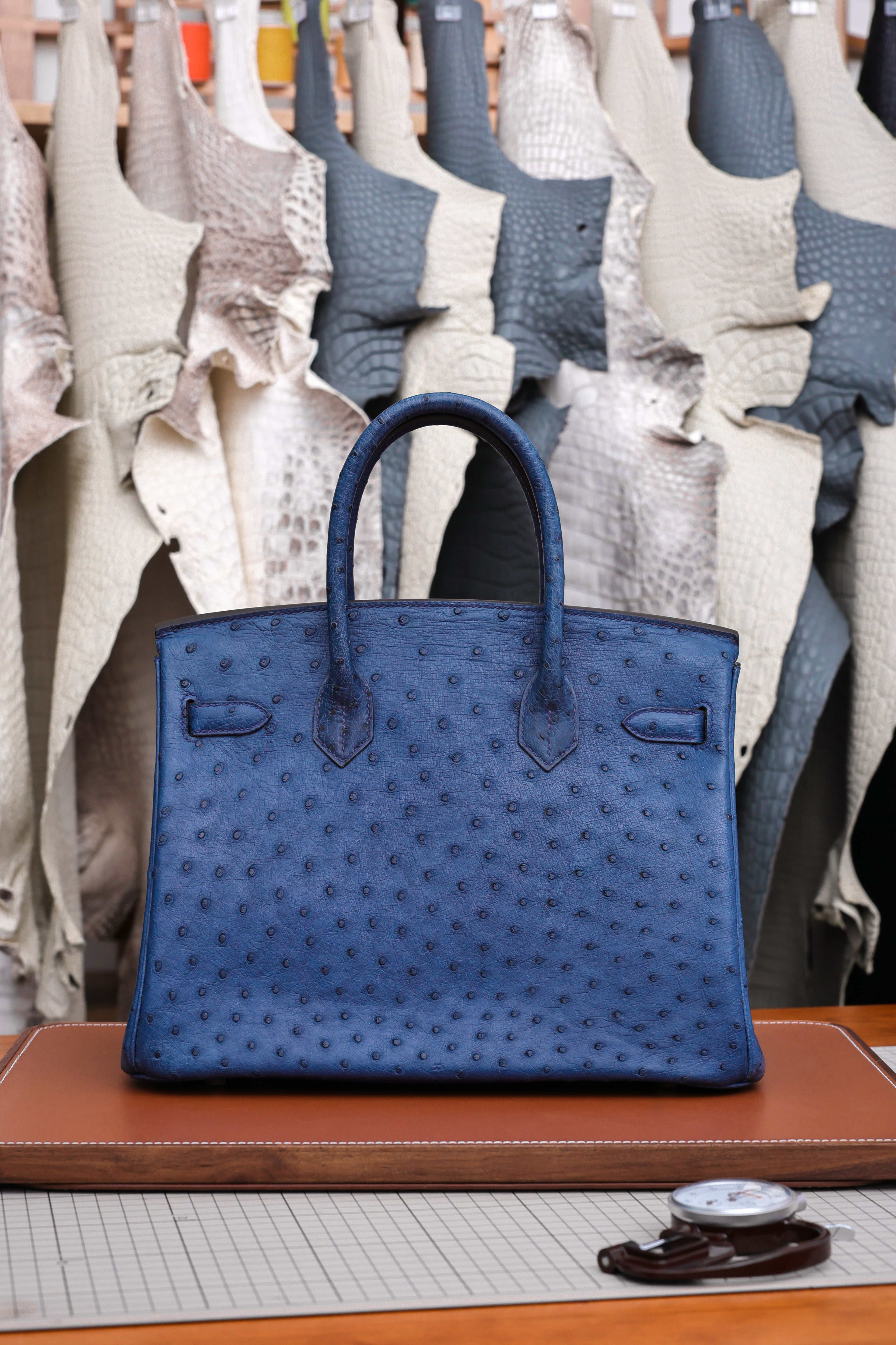 Birkin- All Handmade Golden / Sliver  Bieu Iris Ostrich leather