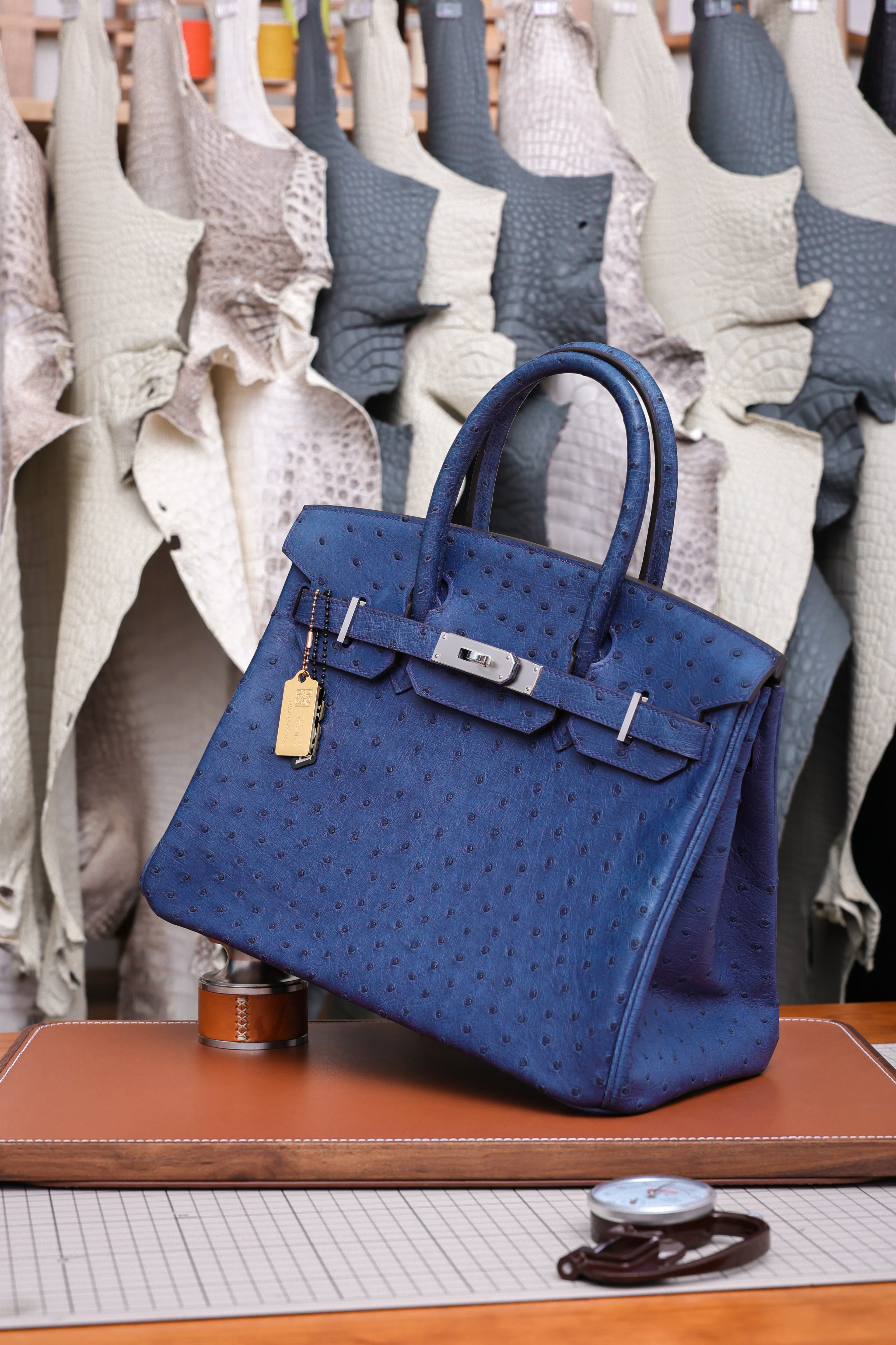 Birkin- All Handmade Golden / Sliver  Bieu Iris Ostrich leather