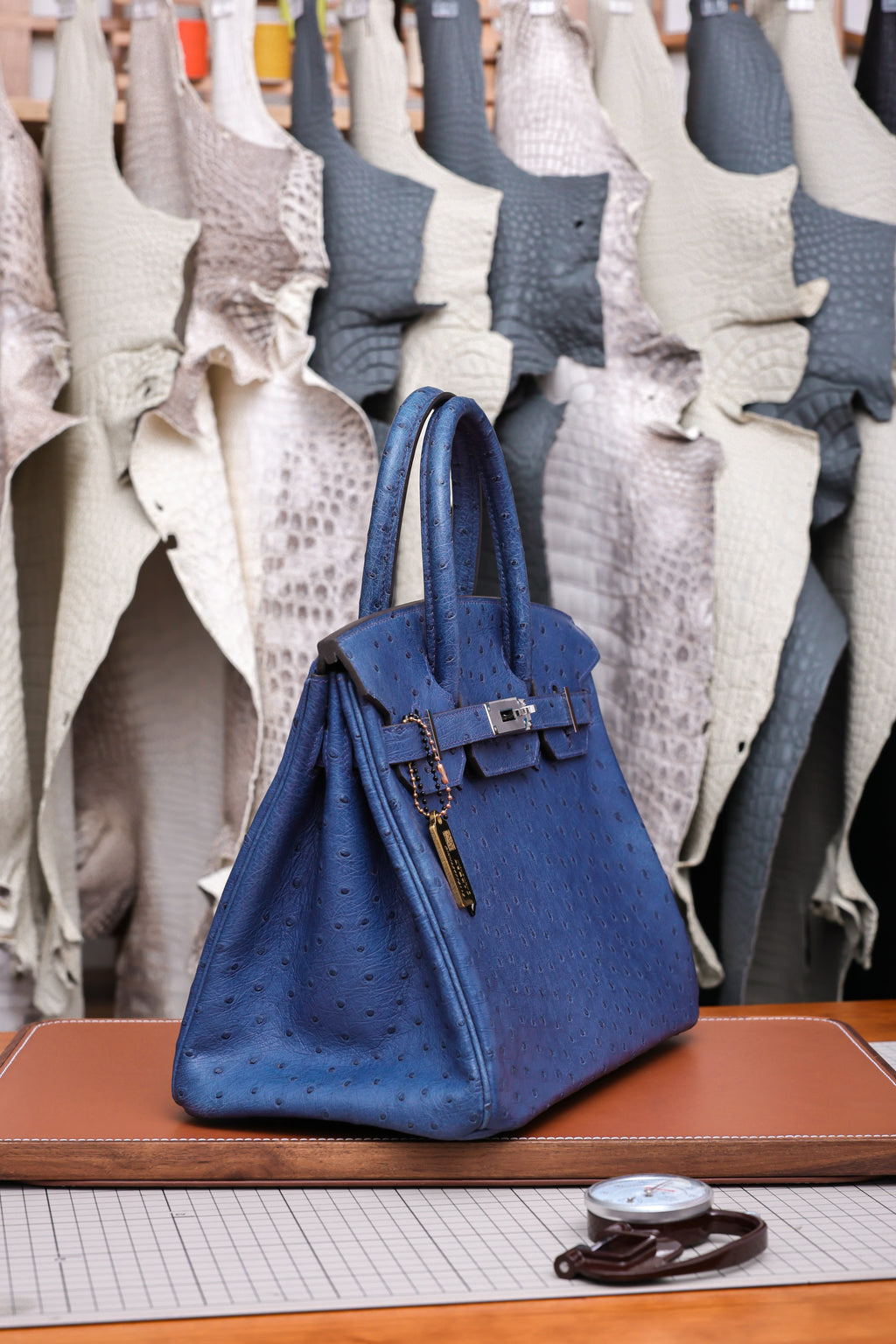 Birkin- All Handmade Golden / Sliver  Bieu Iris Ostrich leather