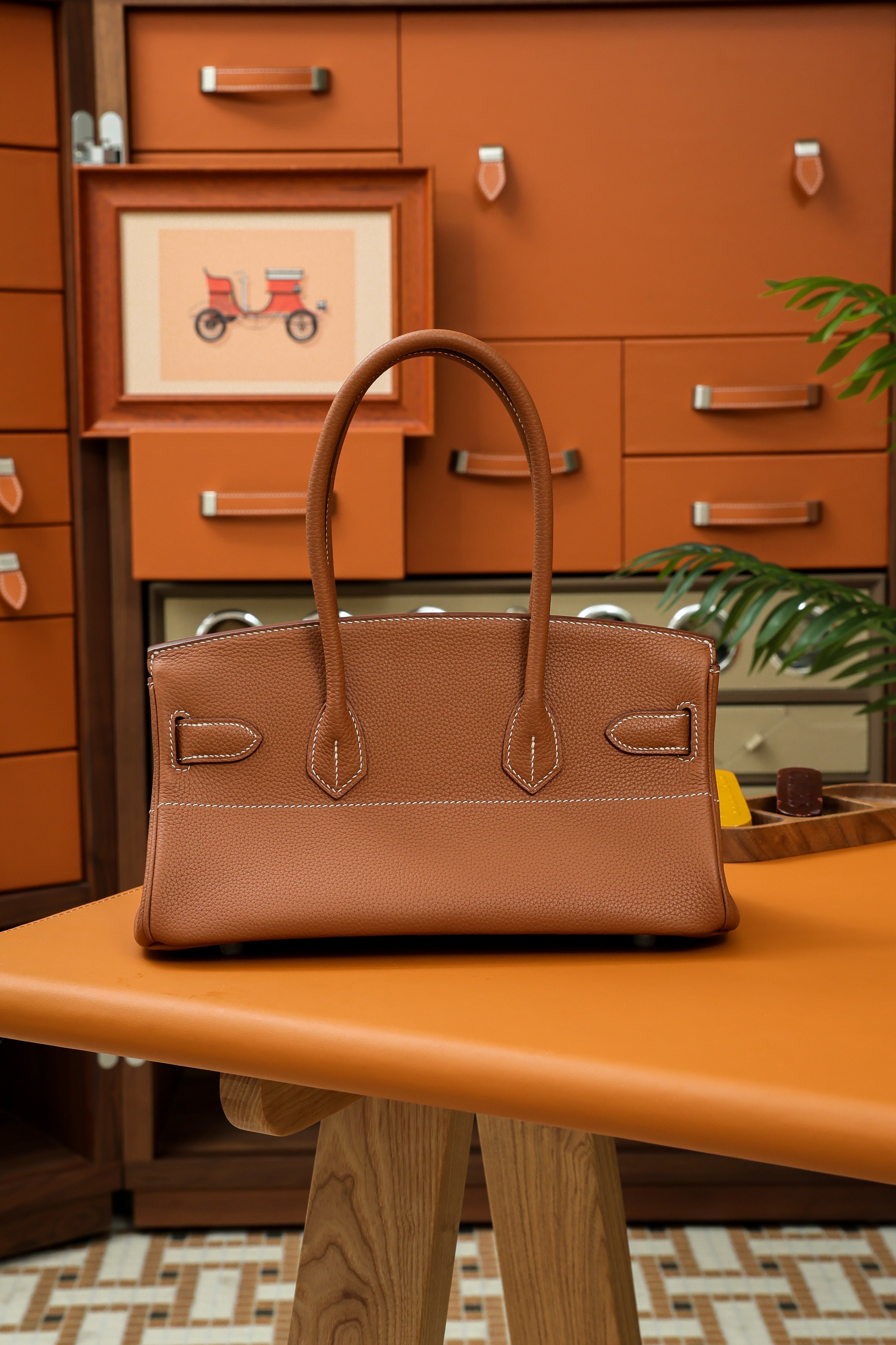 Birkin Shoulder- All Handmade Golden / Sliver Golden brown togo leather