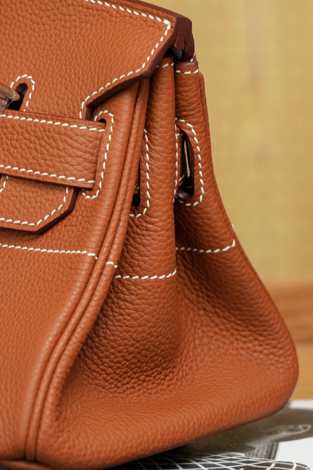 Birkin Shoulder- All Handmade Golden / Sliver Golden brown togo leather