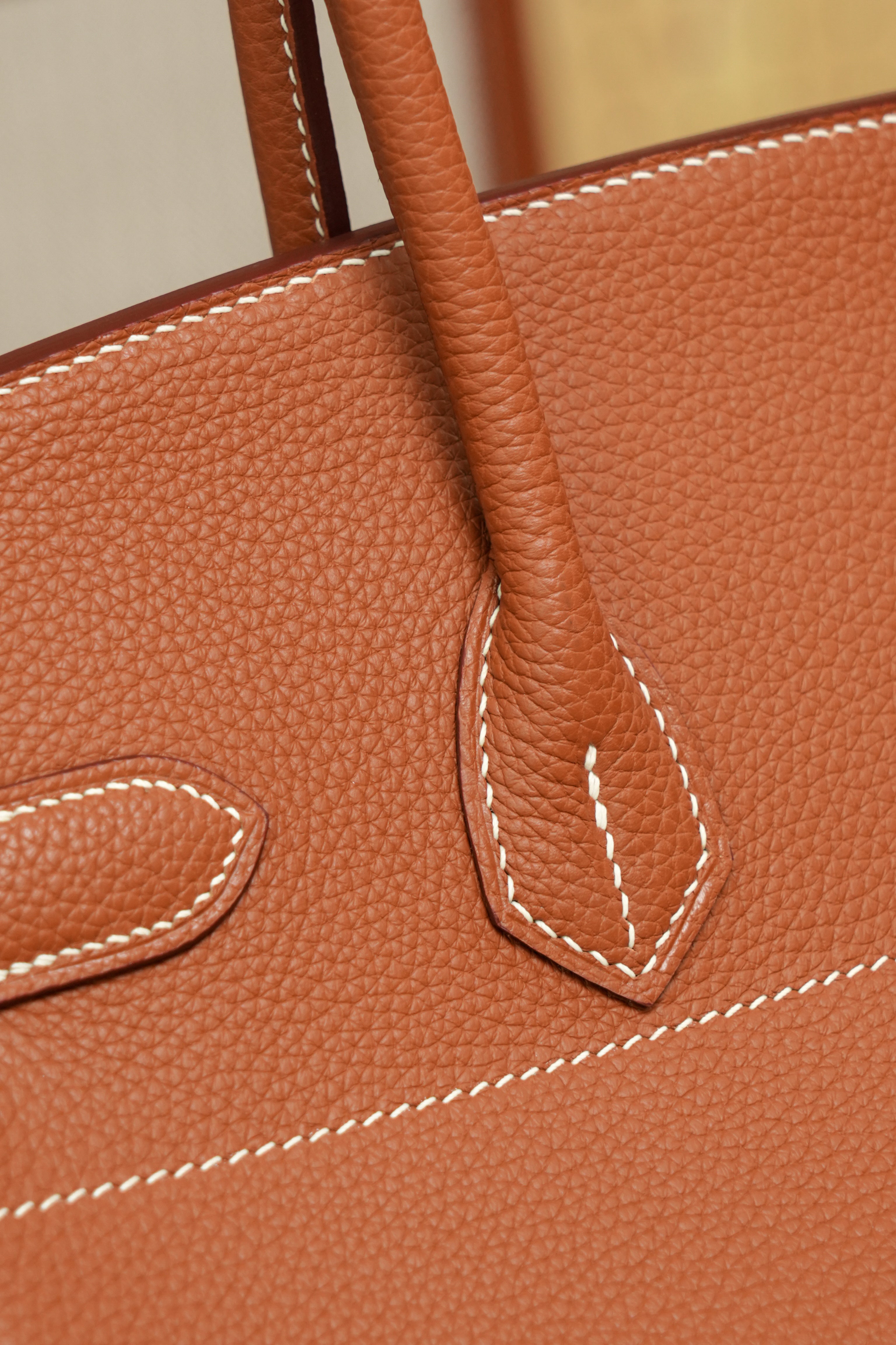 Birkin Shoulder- All Handmade Golden / Sliver Golden brown togo leather