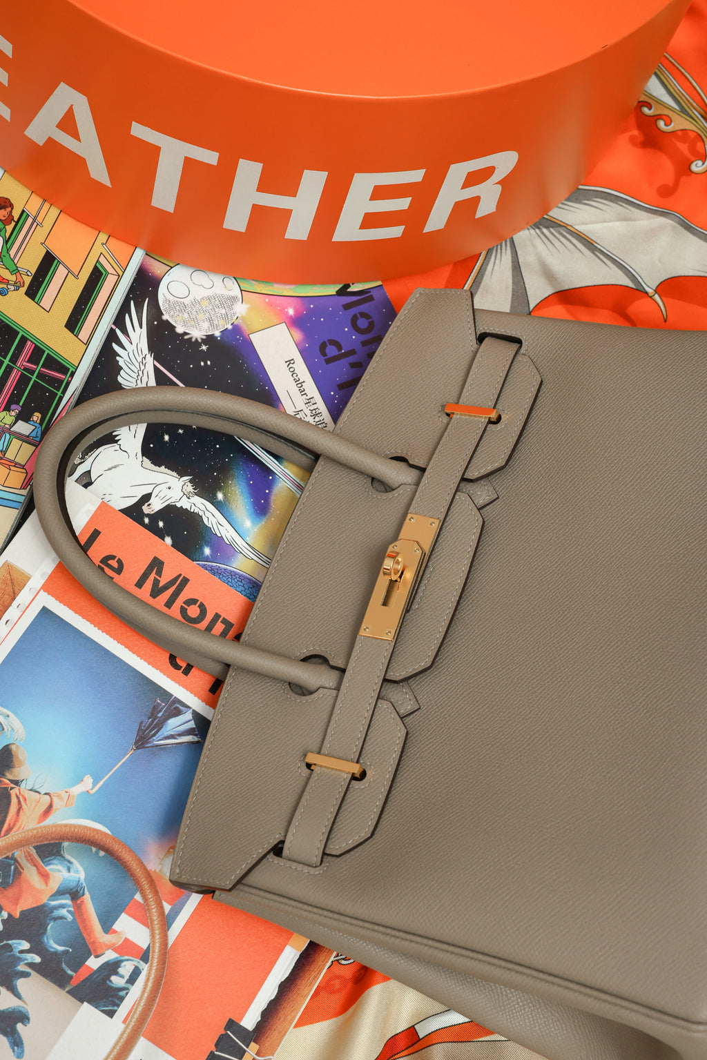 Birkin- All Handmade Golden / Sliver Gris Tourterelle  siwif leather