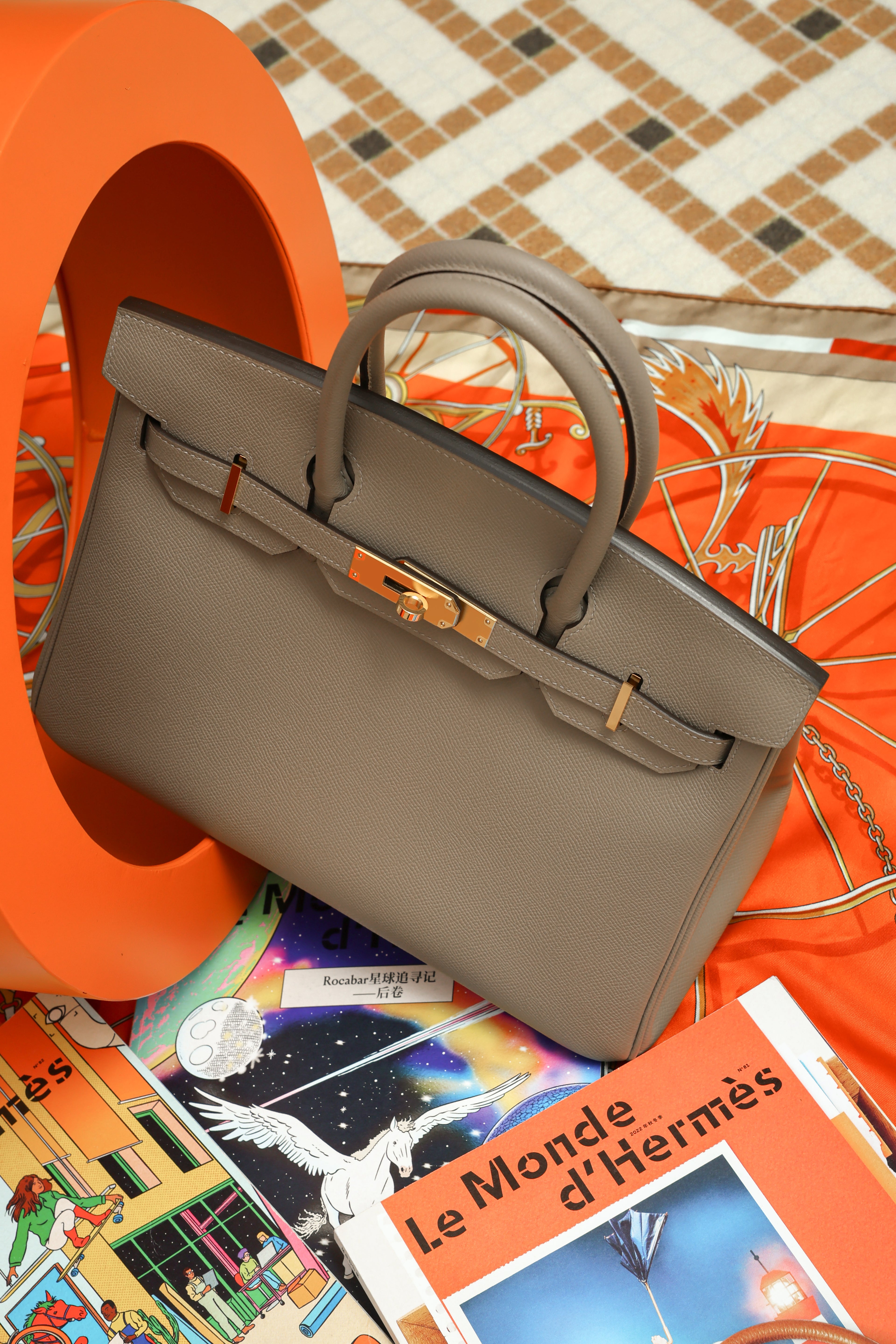 Birkin- All Handmade Golden / Sliver Gris Tourterelle  siwif leather