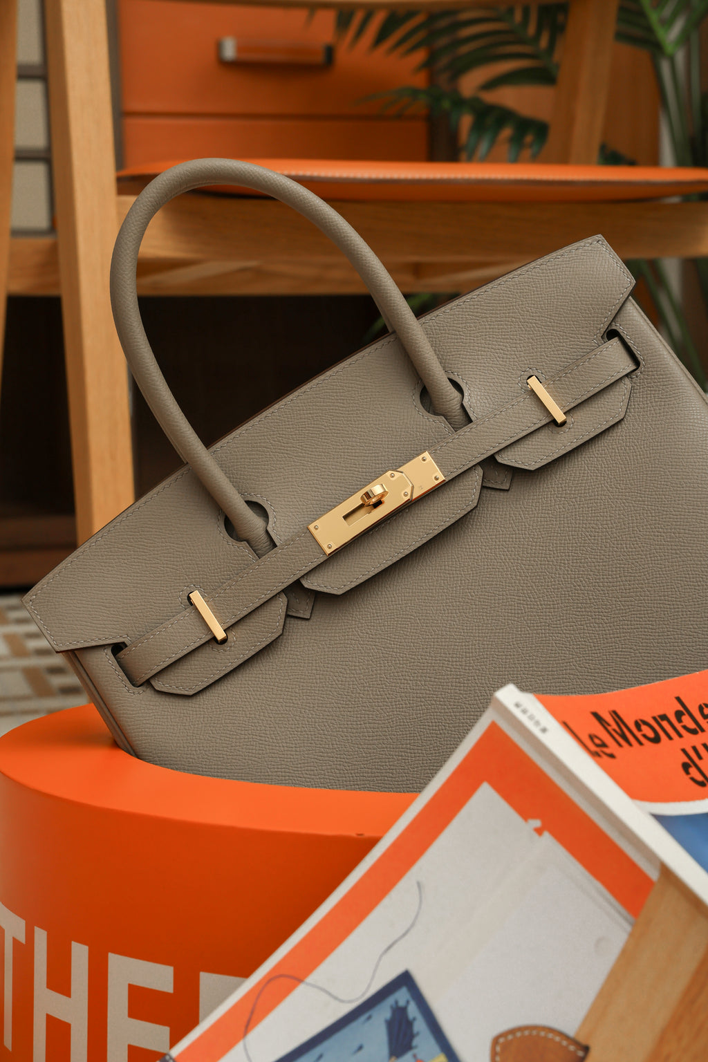 Birkin- All Handmade Golden / Sliver Gris Tourterelle  siwif leather