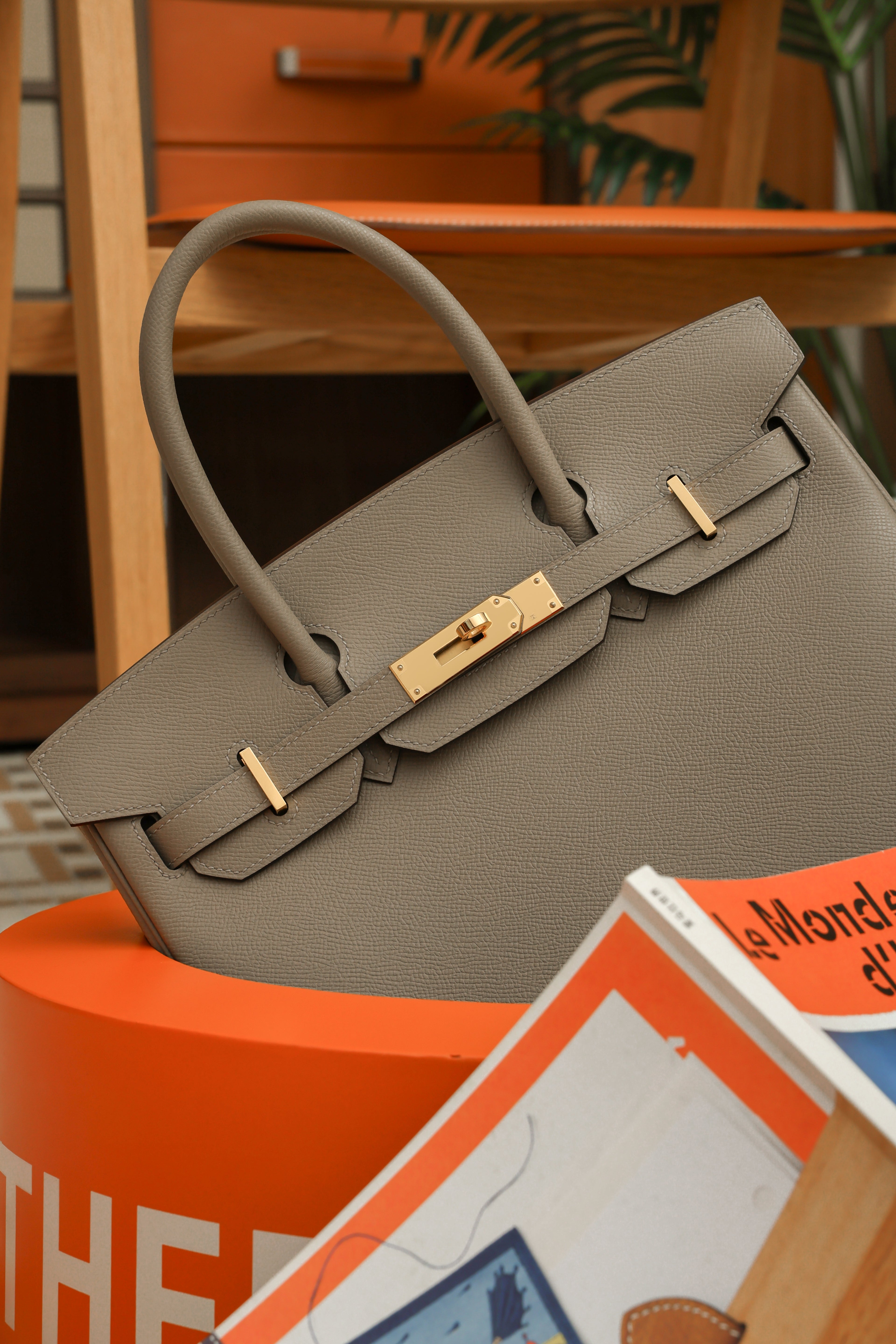 Birkin- All Handmade Golden / Sliver Gris Tourterelle  siwif leather