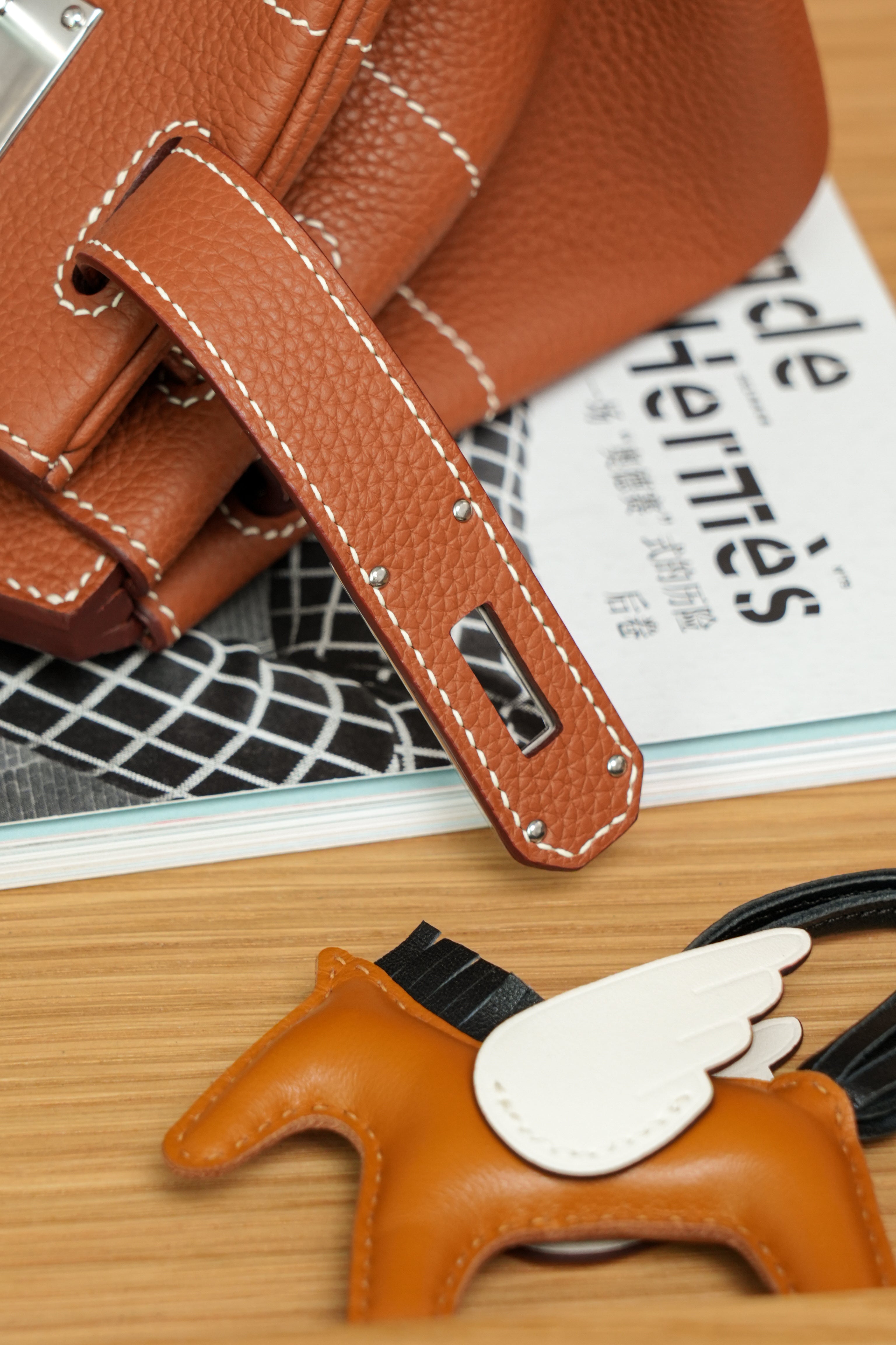 Birkin Shoulder- All Handmade Golden / Sliver Golden brown togo leather