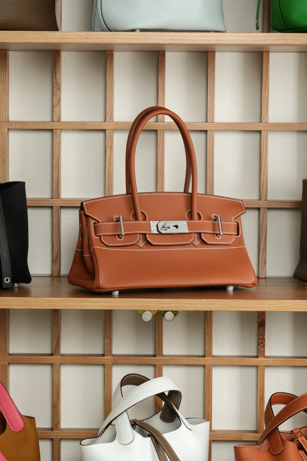 Birkin Shoulder- All Handmade Golden / Sliver Golden brown togo leather