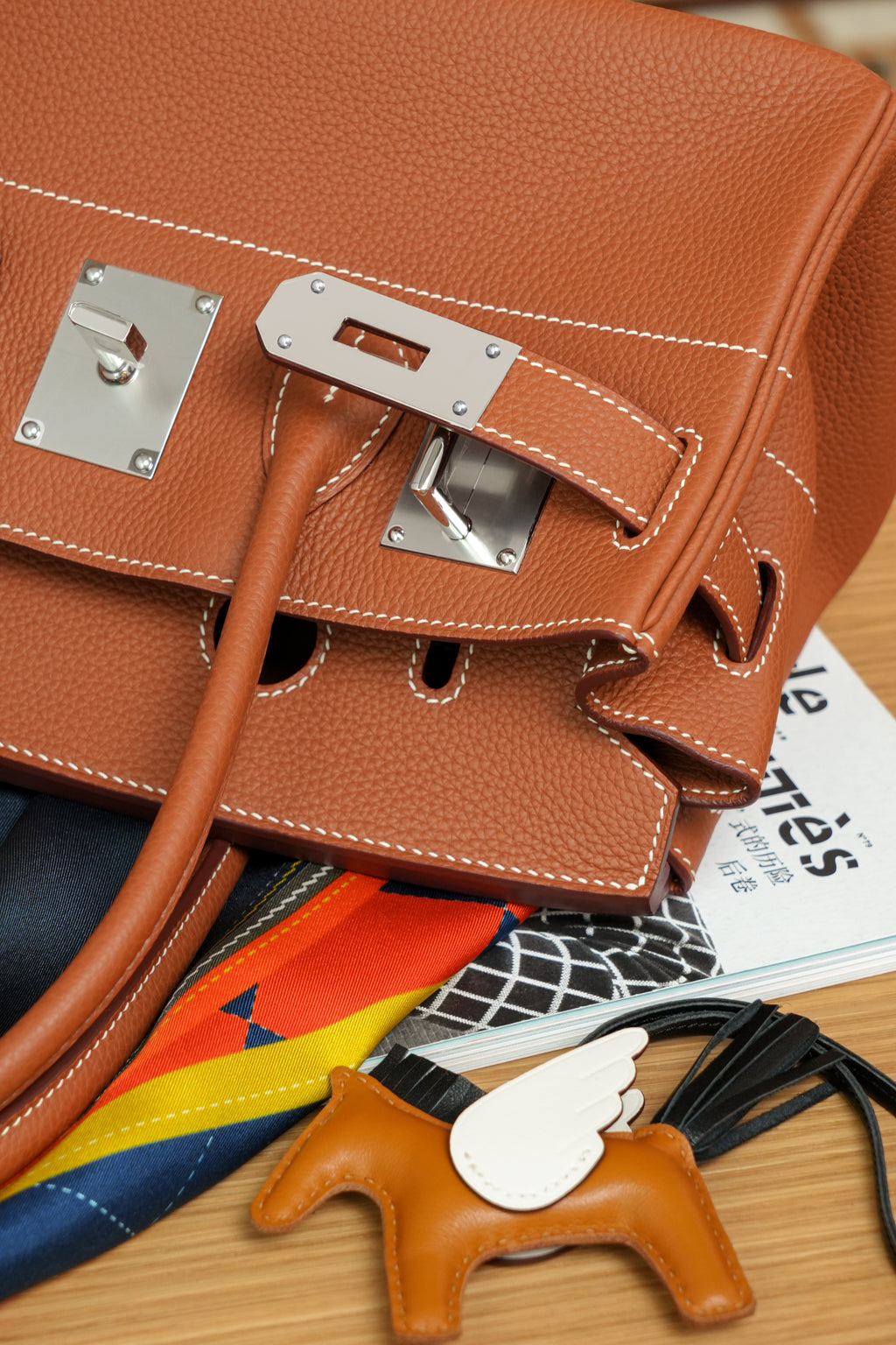 Birkin Shoulder- All Handmade Golden / Sliver Golden brown togo leather