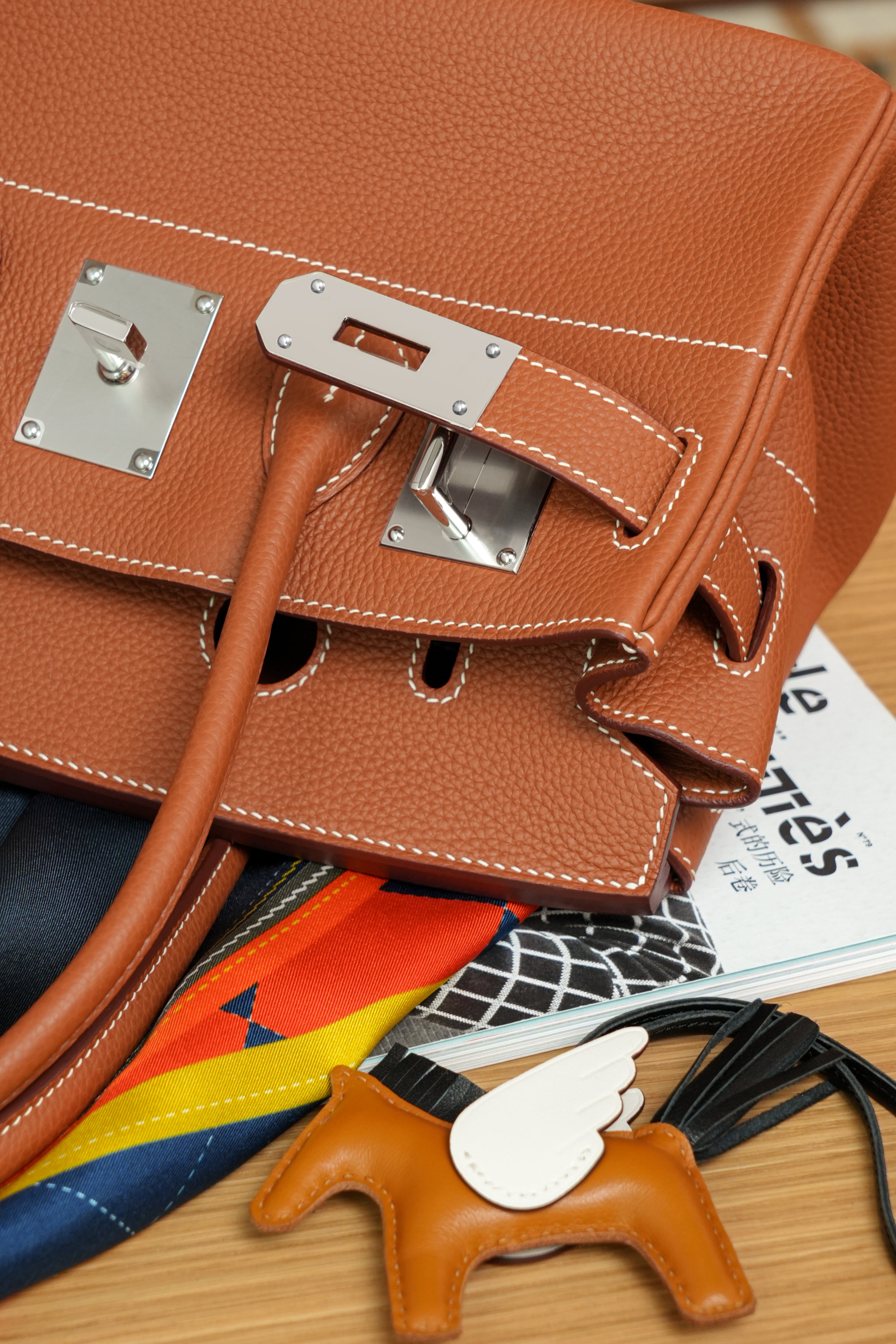 Birkin Shoulder- All Handmade Golden / Sliver Golden brown togo leather