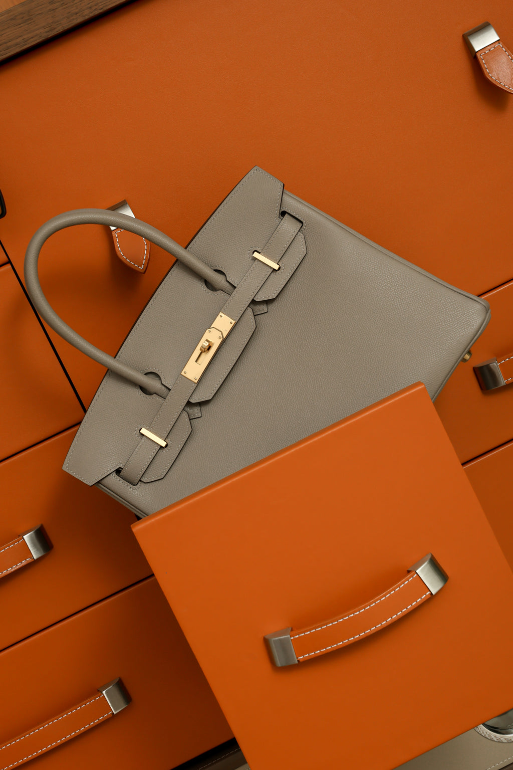 Birkin- All Handmade Golden / Sliver Gris Tourterelle  siwif leather