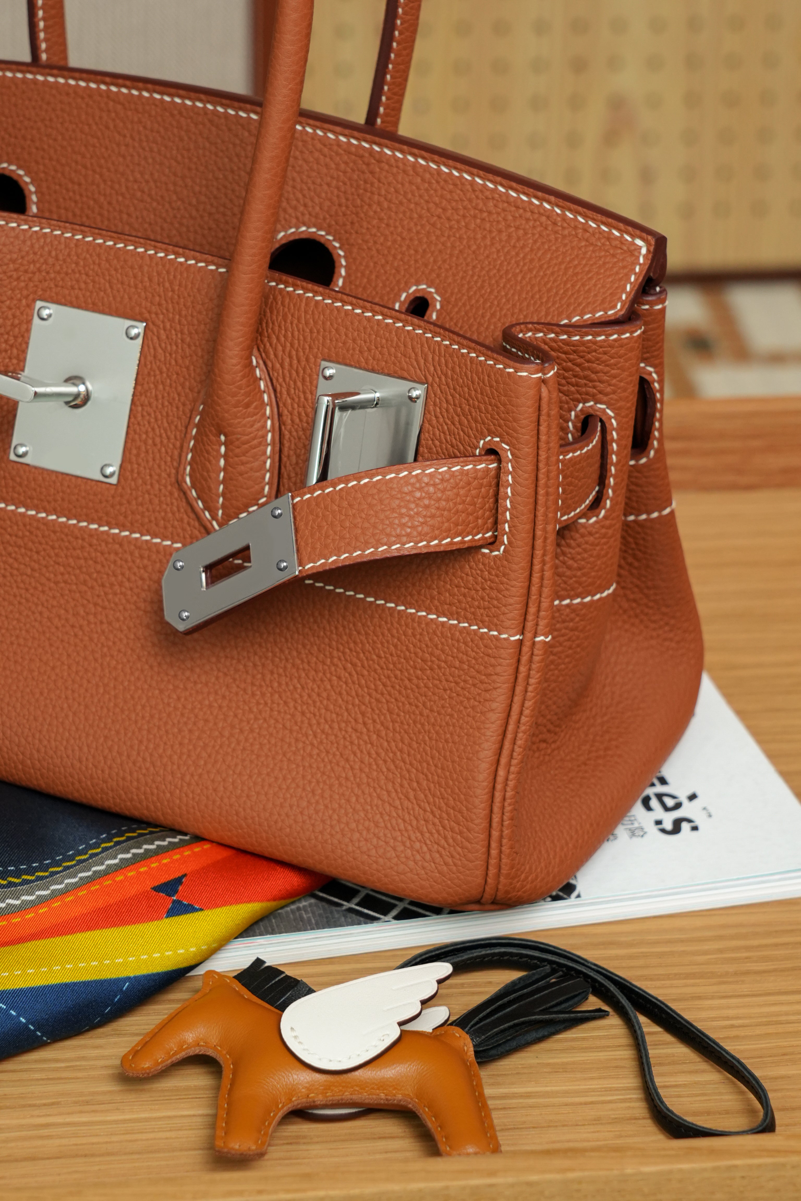 Birkin Shoulder- All Handmade Golden / Sliver Golden brown togo leather