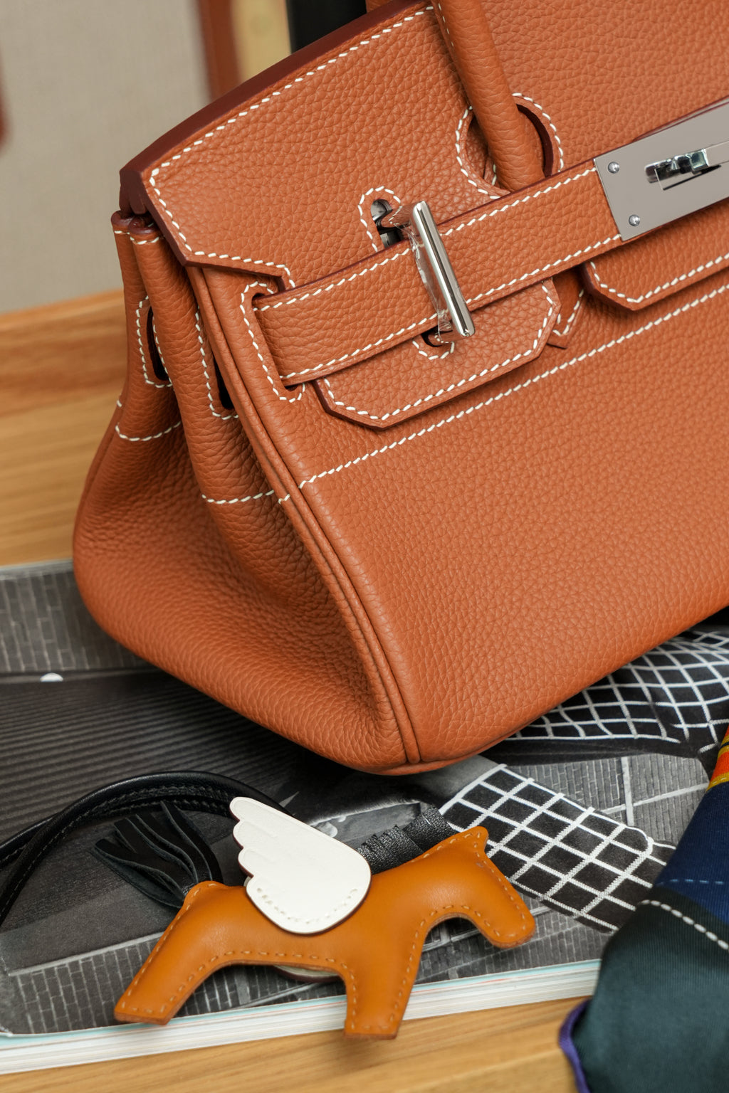 Birkin Shoulder- All Handmade Golden / Sliver Golden brown togo leather