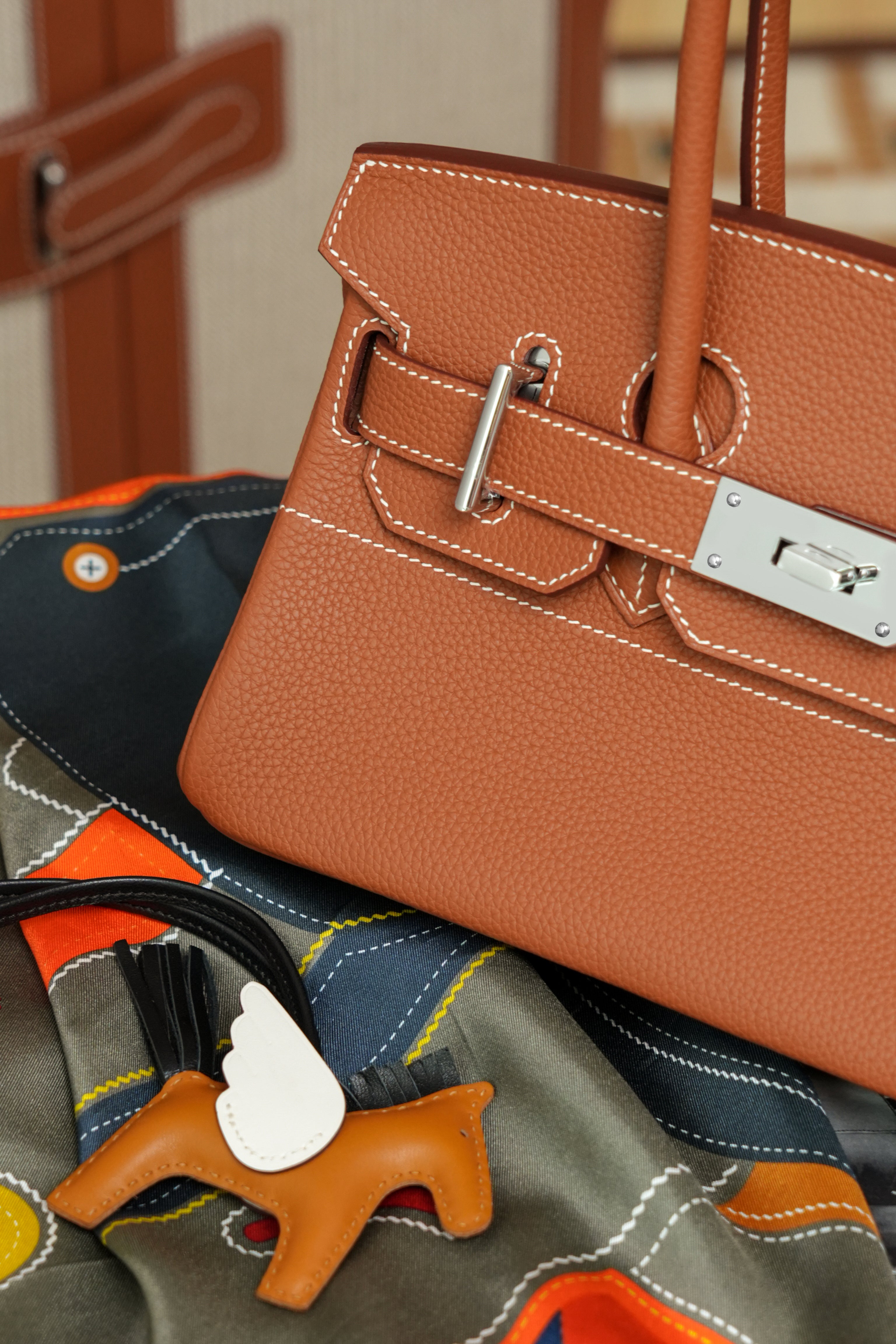 Birkin Shoulder- All Handmade Golden / Sliver Golden brown togo leather