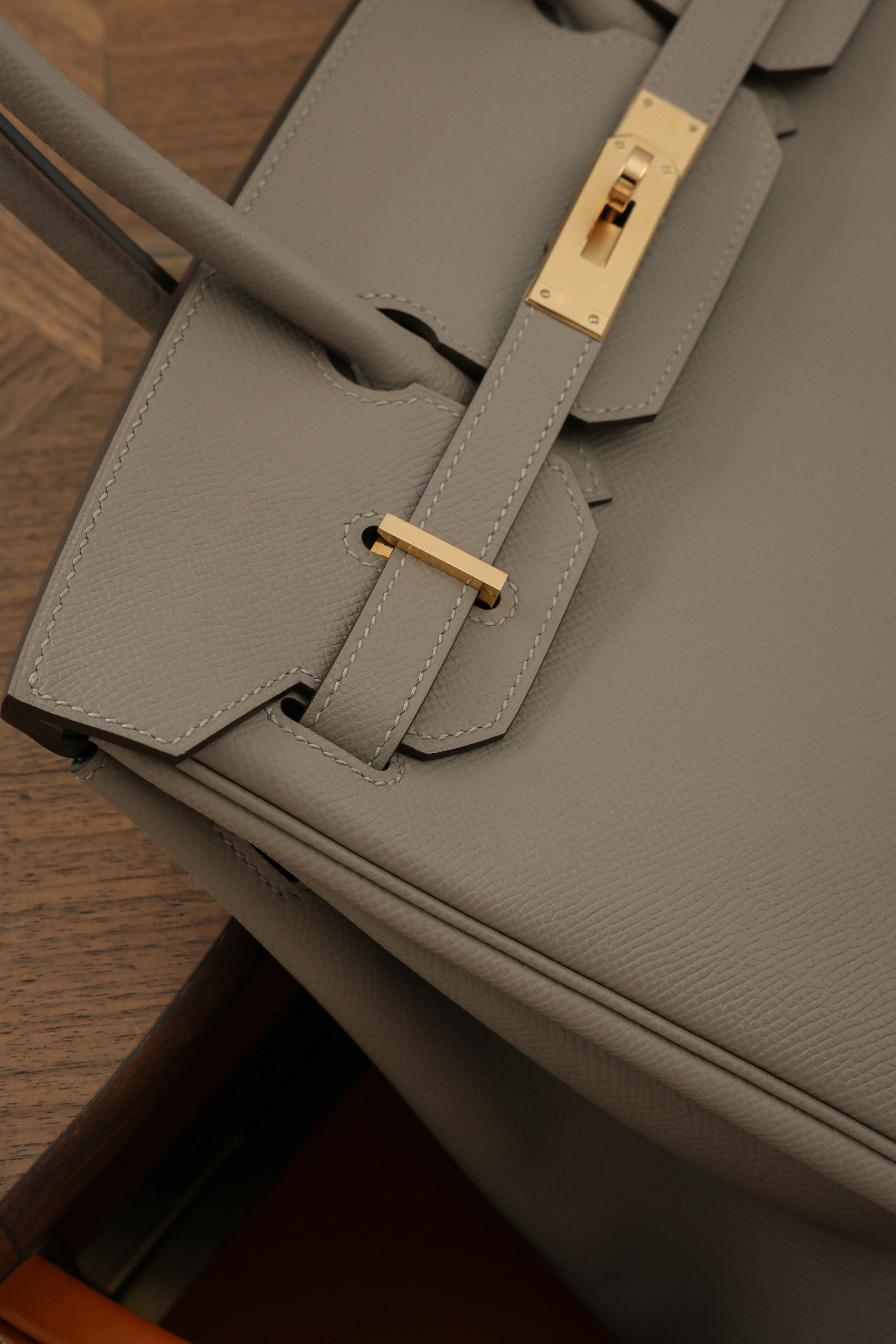 Birkin- All Handmade Golden / Sliver Gris Tourterelle  siwif leather