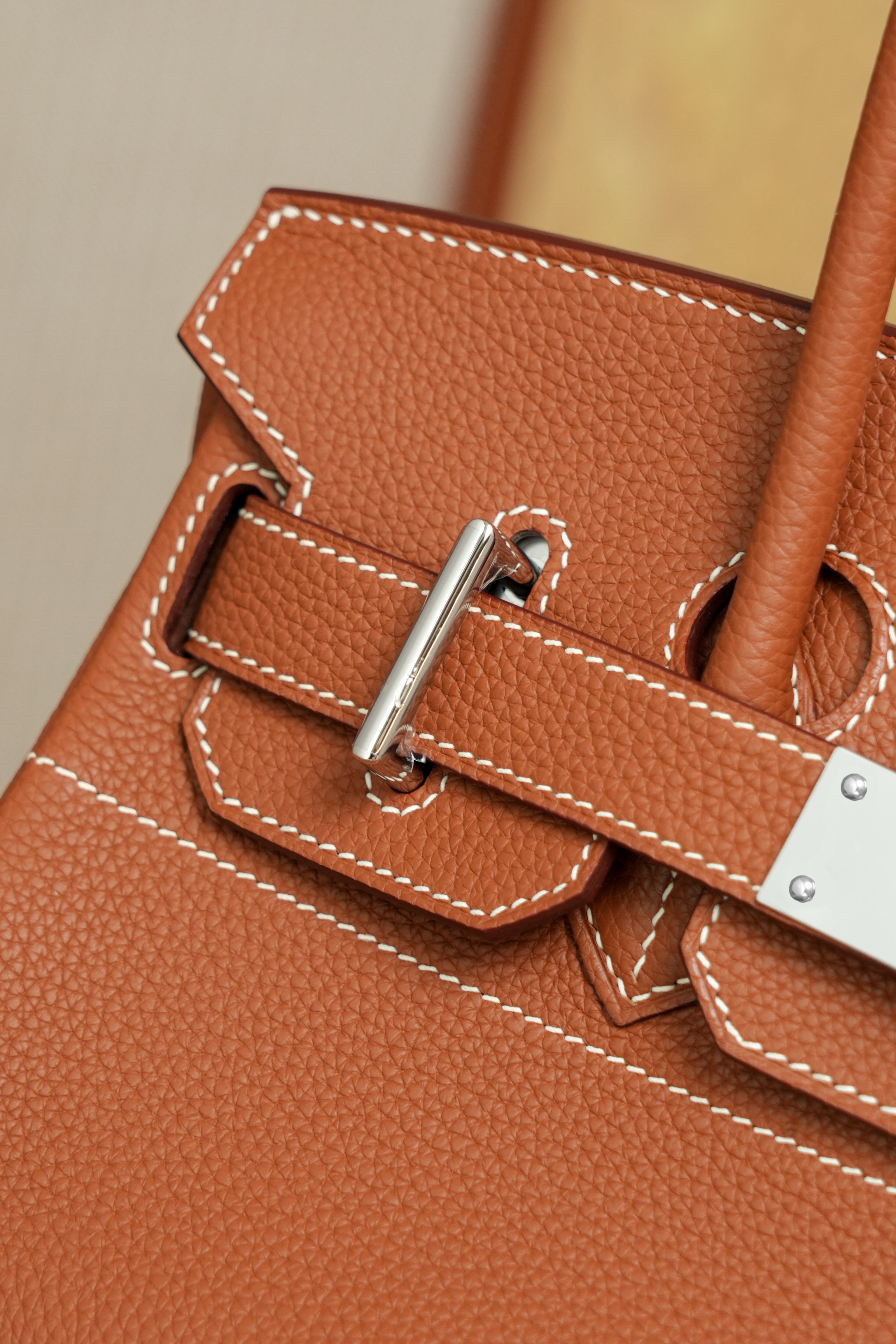 Birkin Shoulder- All Handmade Golden / Sliver Golden brown togo leather