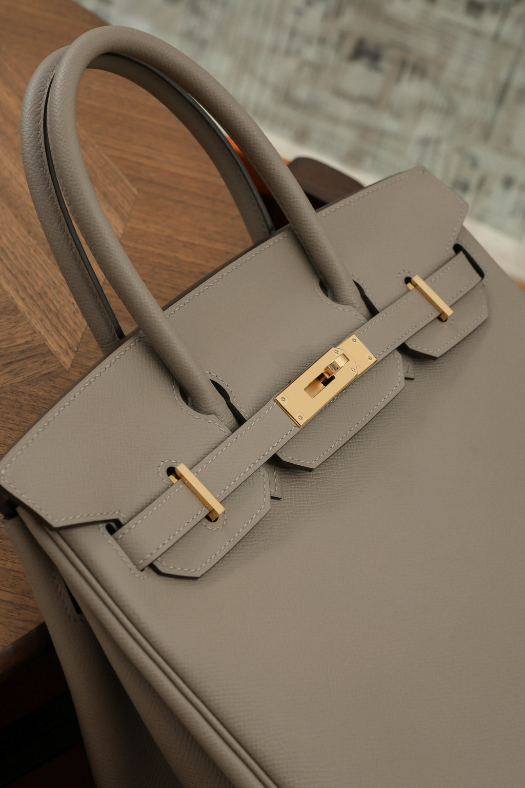 Birkin- All Handmade Golden / Sliver Gris Tourterelle  siwif leather