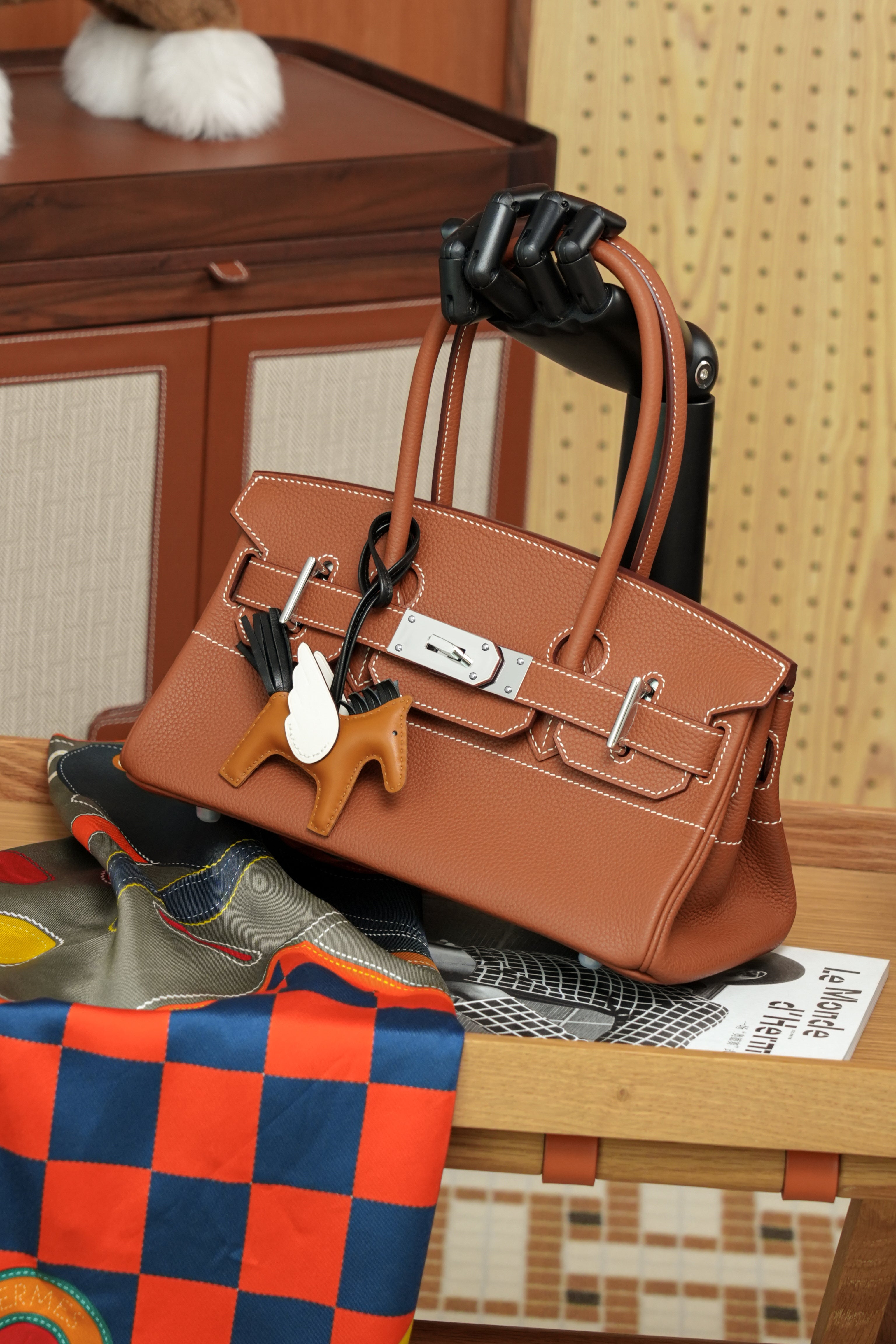 Birkin Shoulder- All Handmade Golden / Sliver Golden brown togo leather