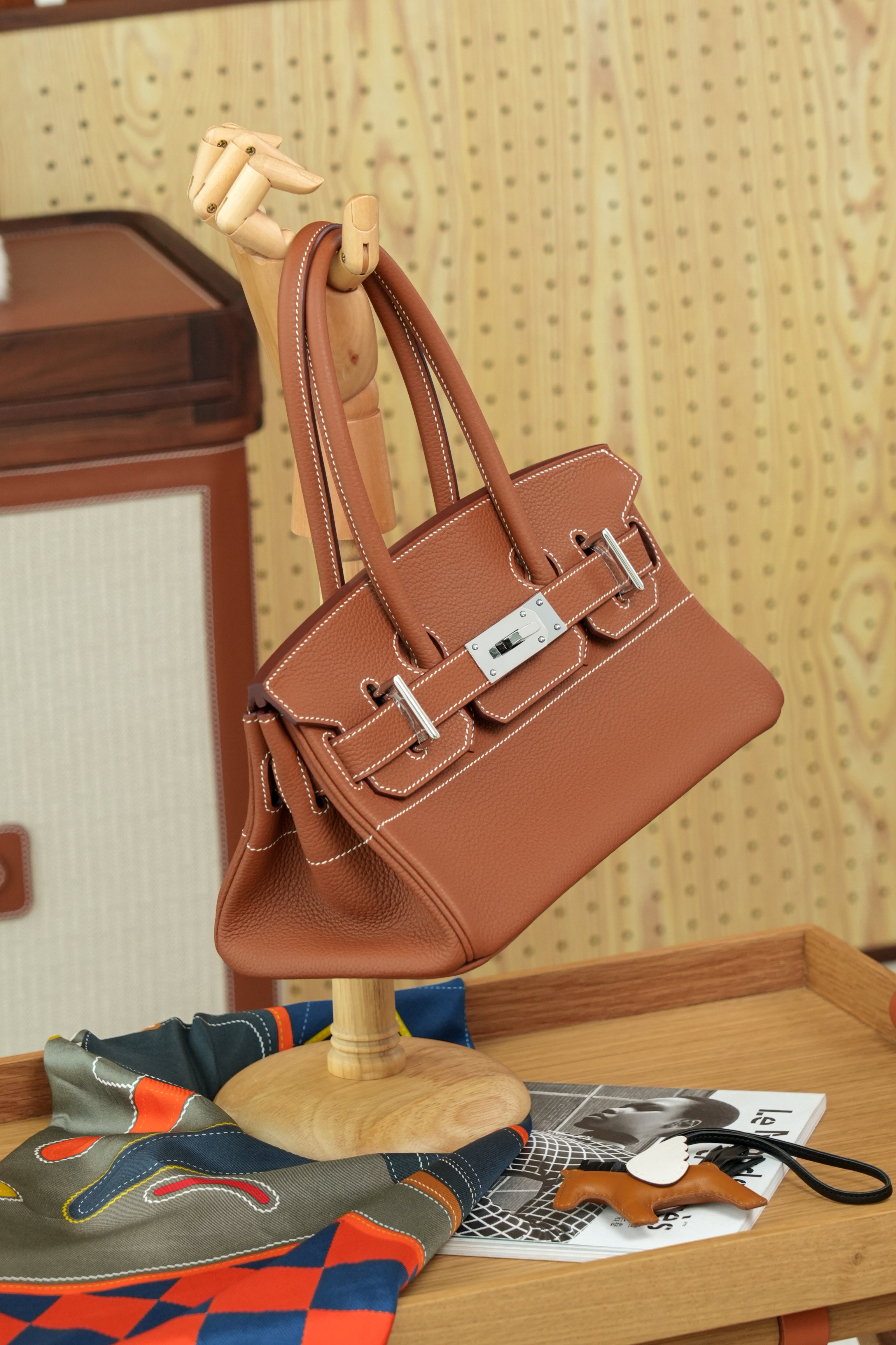 Birkin Shoulder- All Handmade Golden / Sliver Golden brown togo leather