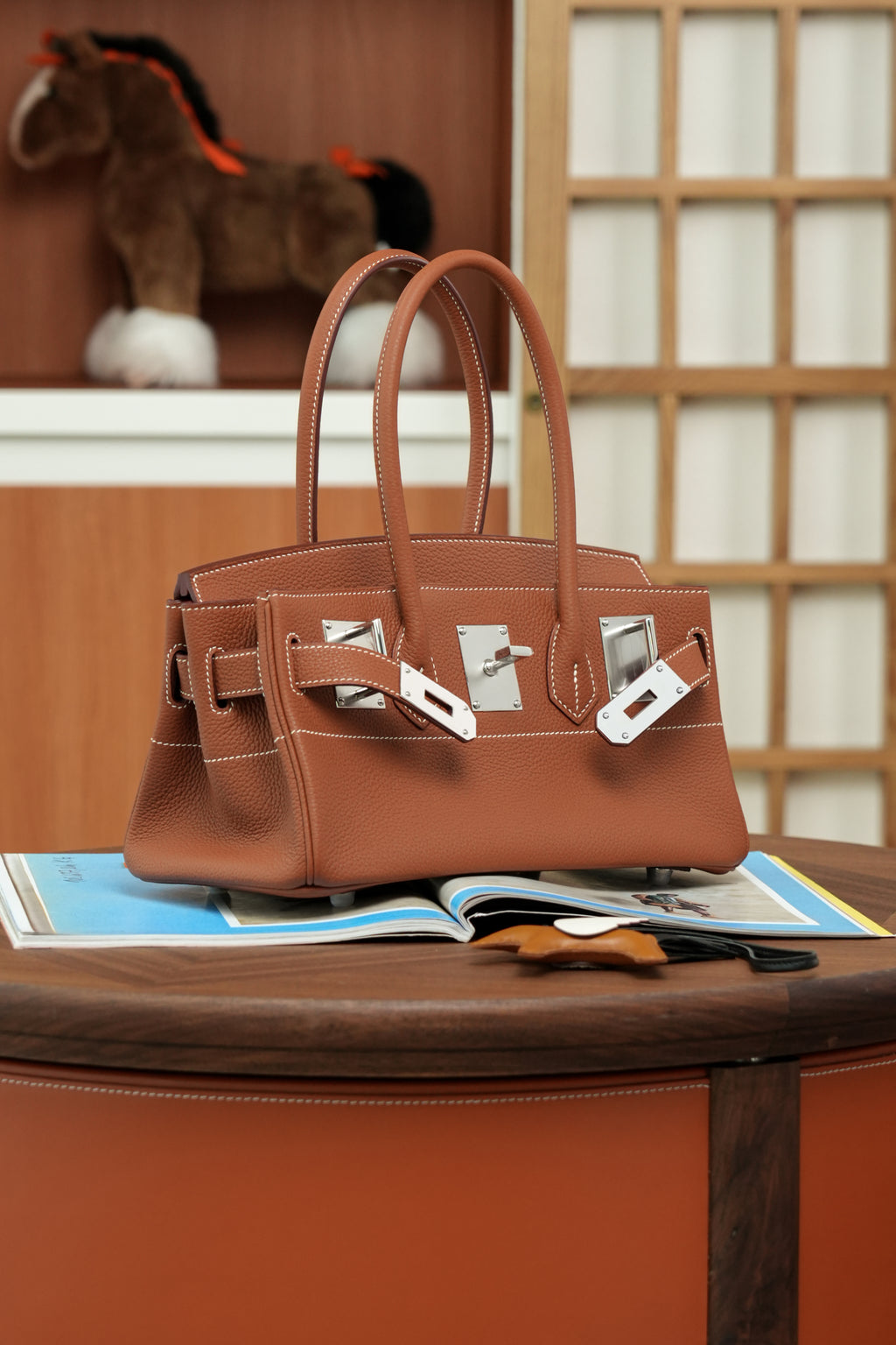 Birkin Shoulder- All Handmade Golden / Sliver Golden brown togo leather