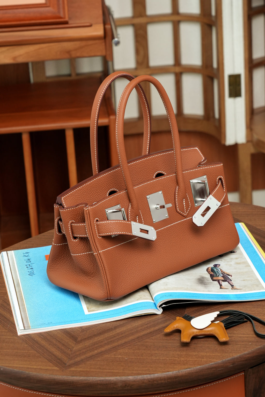 Birkin Shoulder- All Handmade Golden / Sliver Golden brown togo leather