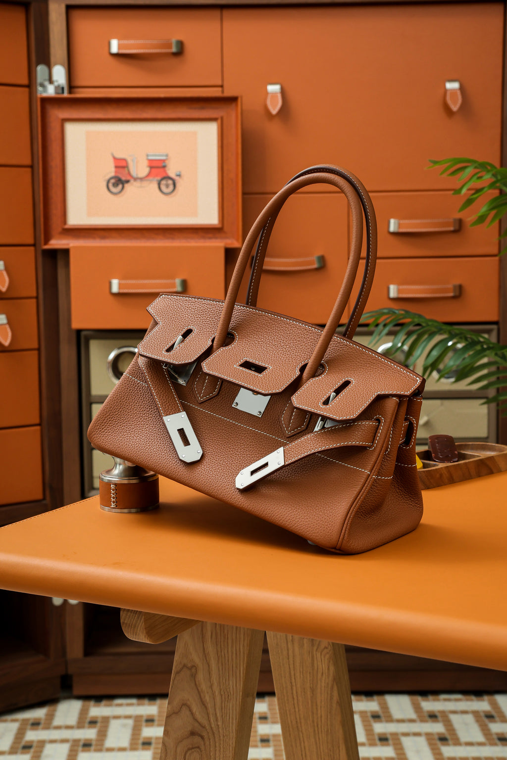 Birkin Shoulder- All Handmade Golden / Sliver Golden brown togo leather