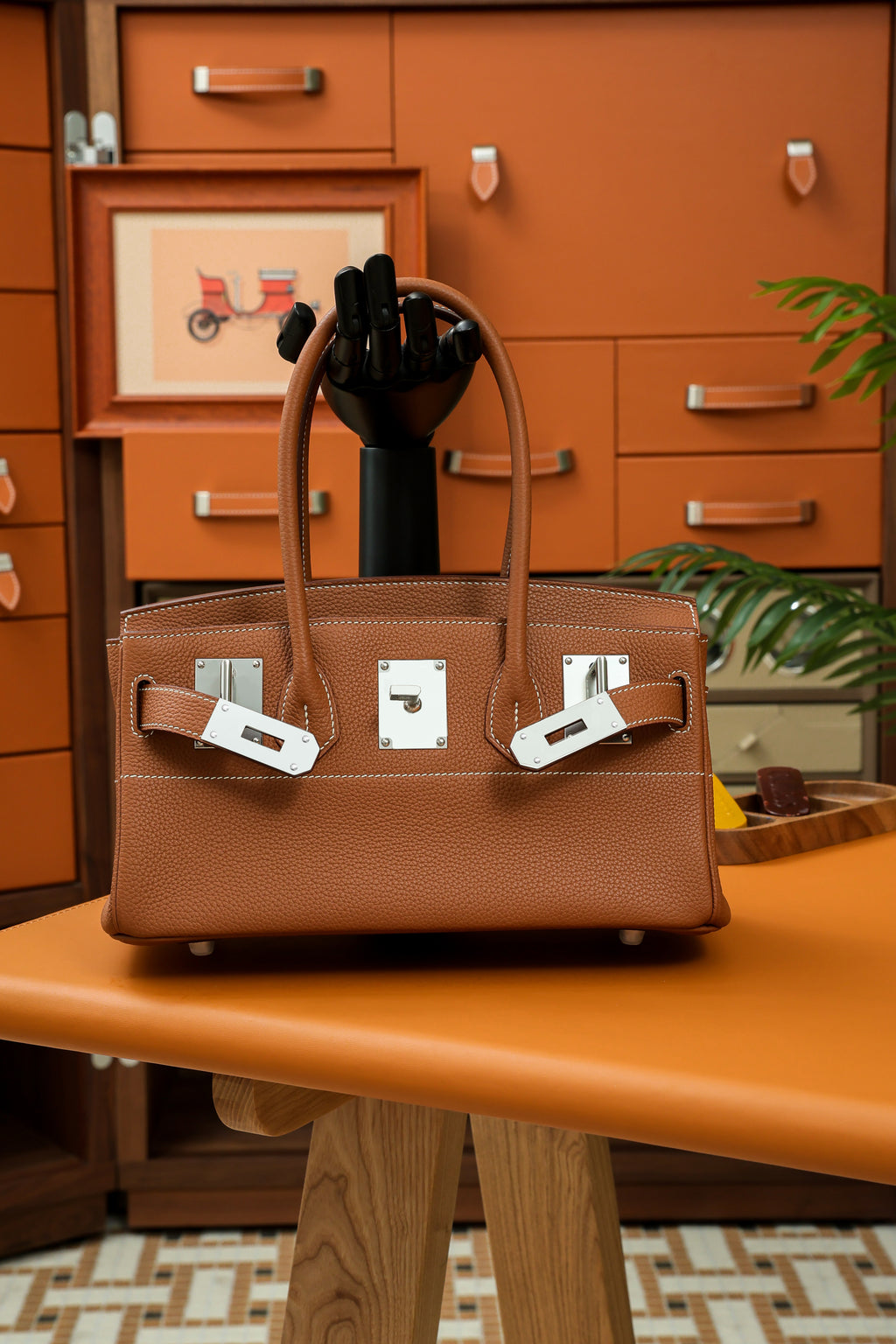 Birkin Shoulder- All Handmade Golden / Sliver Golden brown togo leather