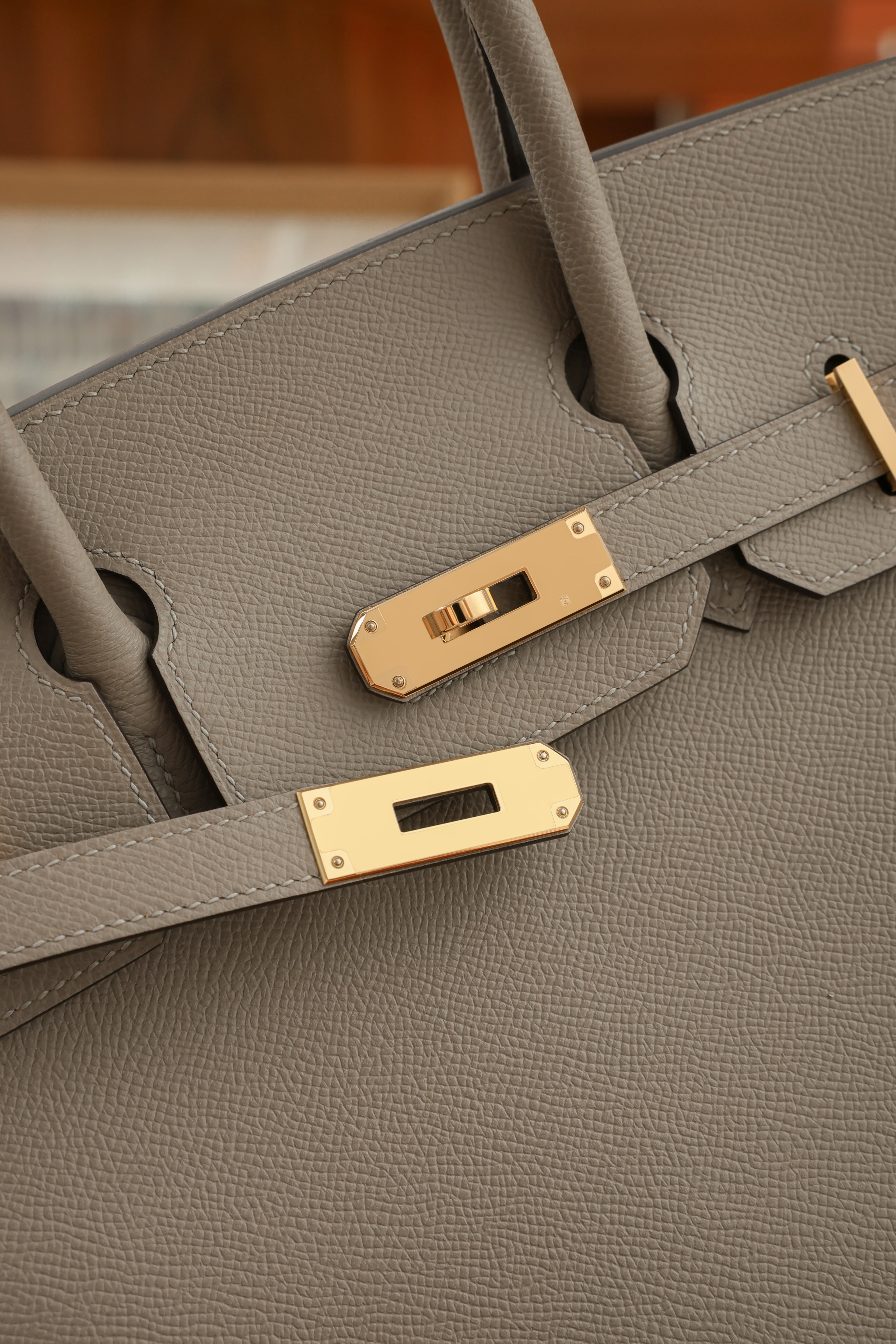 Birkin- All Handmade Golden / Sliver Gris Tourterelle  siwif leather