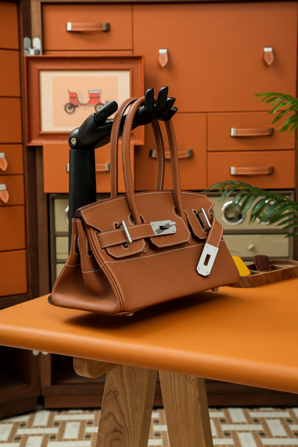 Birkin Shoulder- All Handmade Golden / Sliver Golden brown togo leather