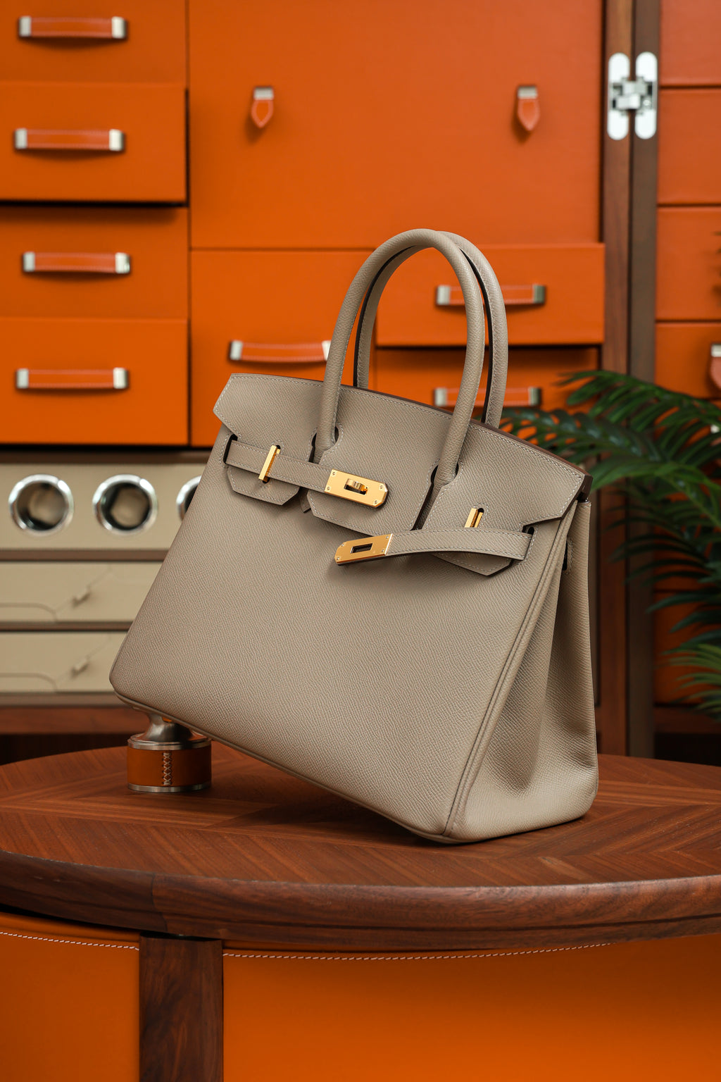 Birkin- All Handmade Golden / Sliver Gris Tourterelle  siwif leather