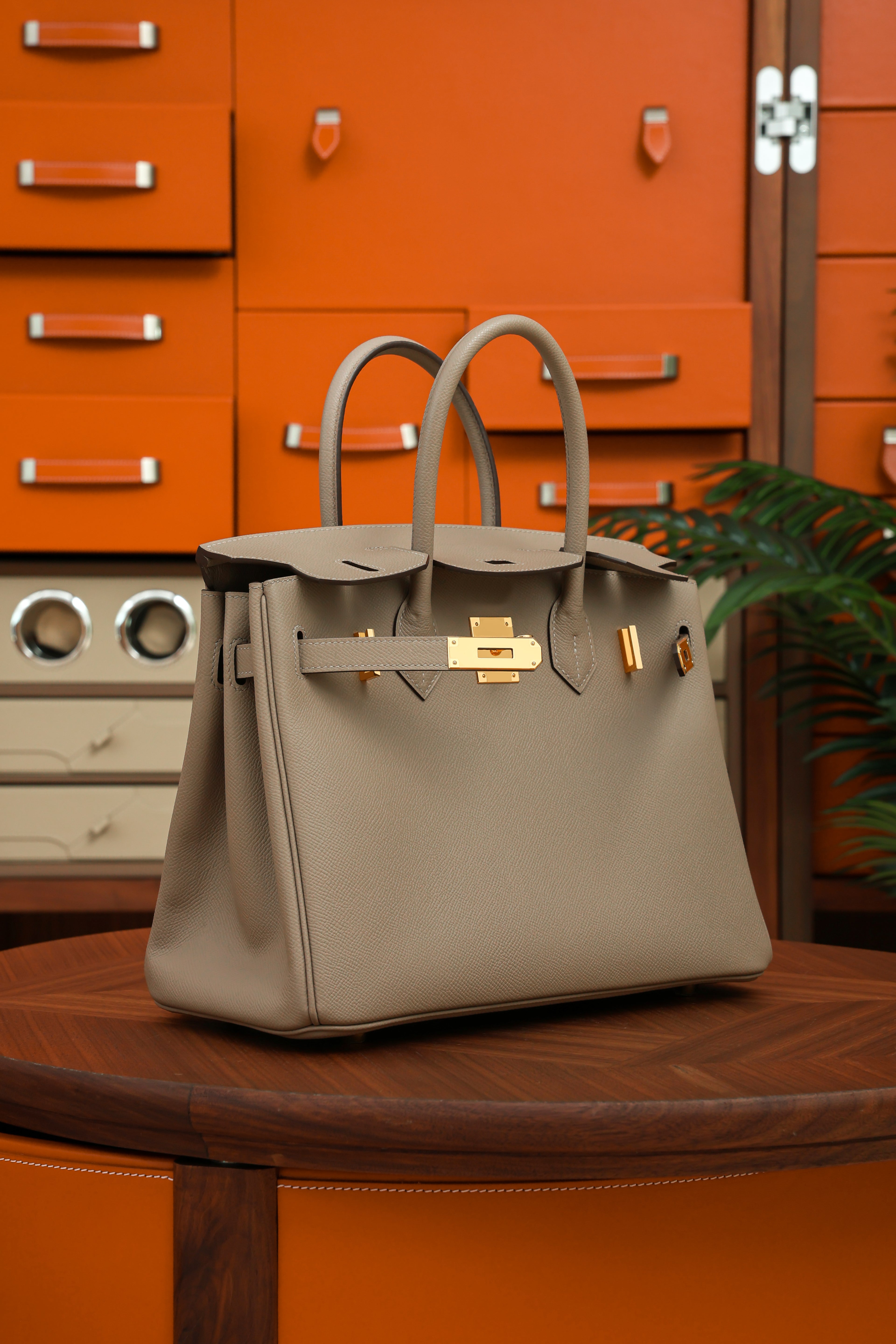 Birkin- All Handmade Golden / Sliver Gris Tourterelle  siwif leather