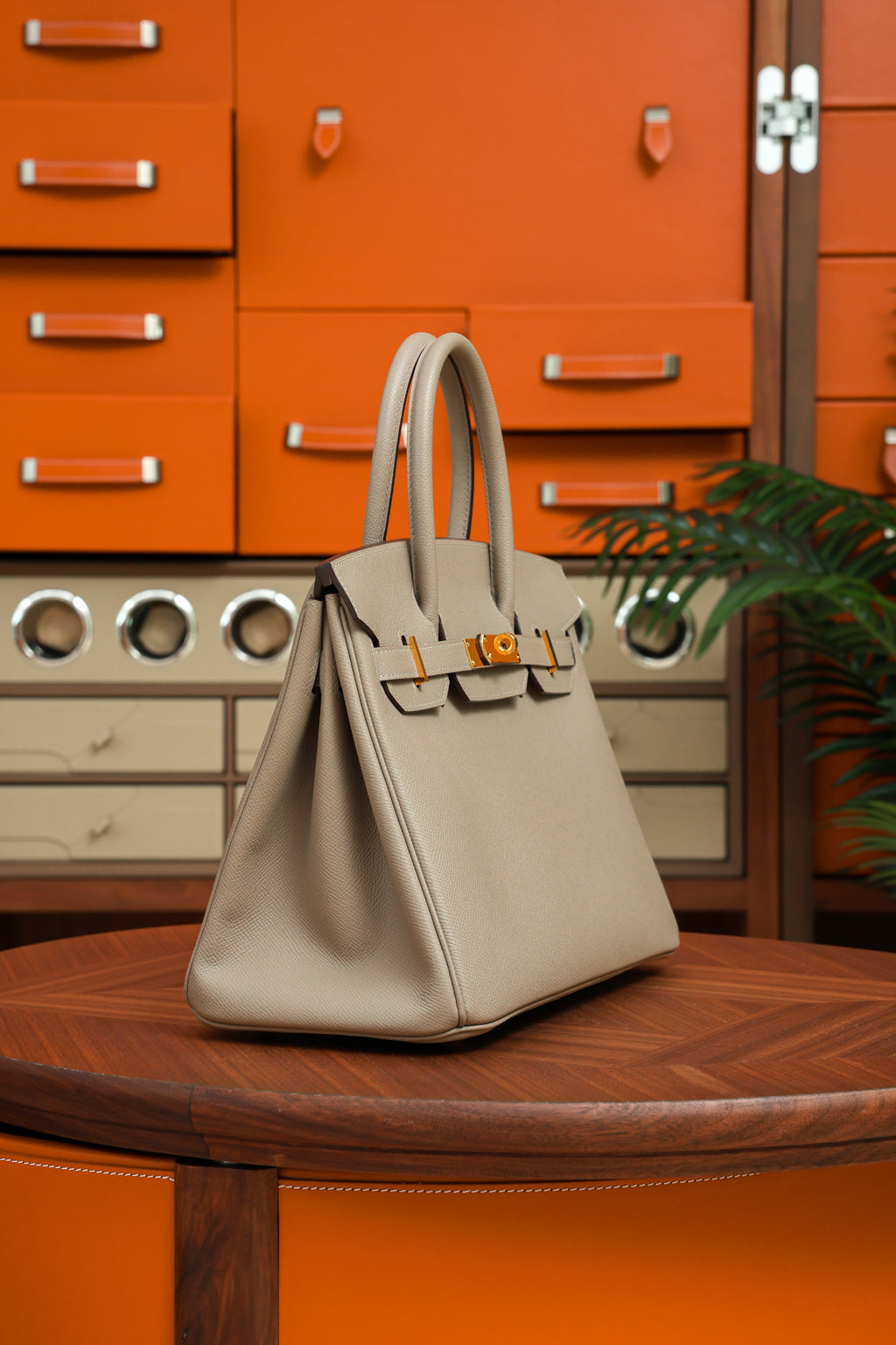Birkin- All Handmade Golden / Sliver Gris Tourterelle  siwif leather