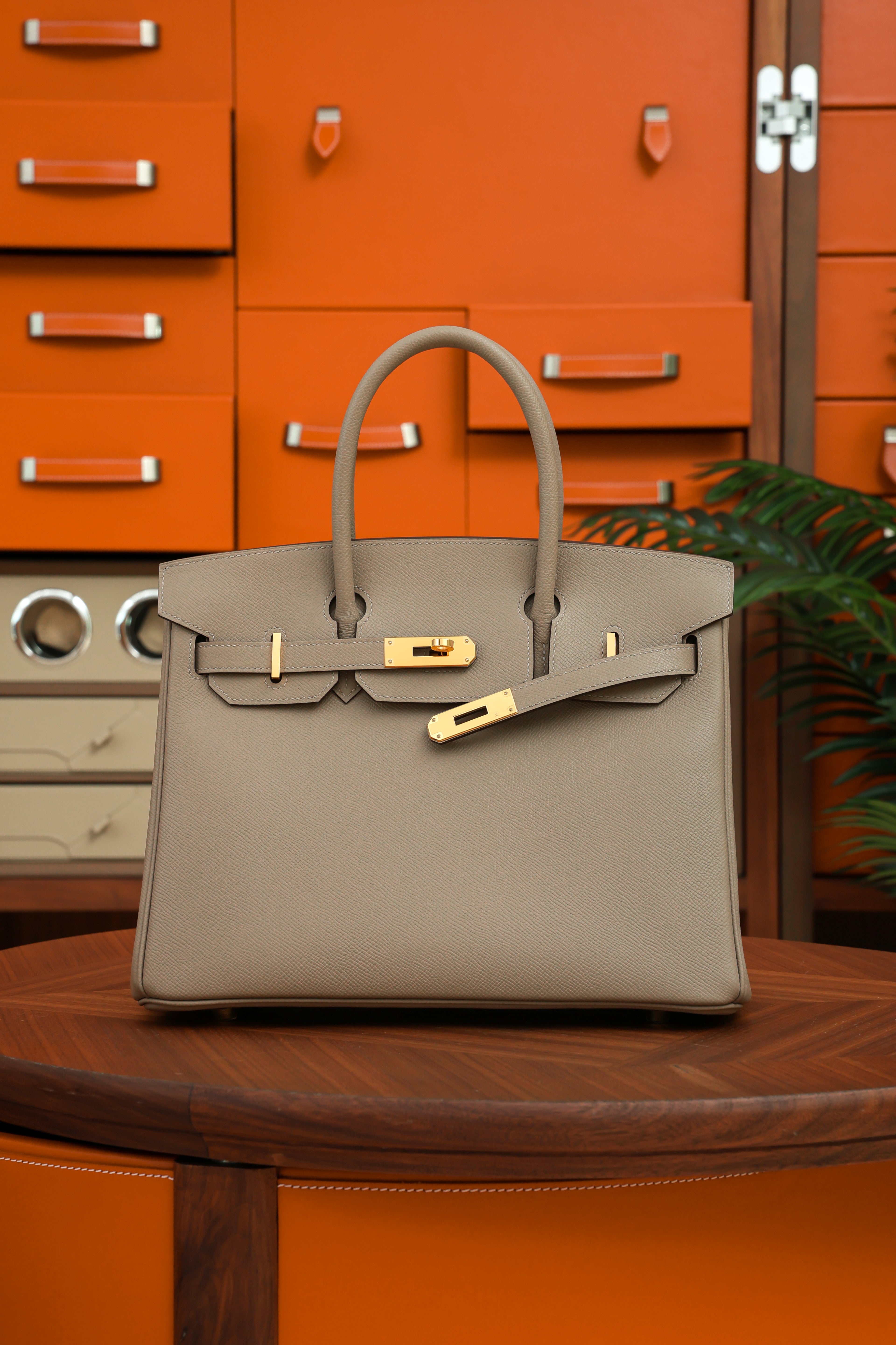 Birkin- All Handmade Golden / Sliver Gris Tourterelle  siwif leather