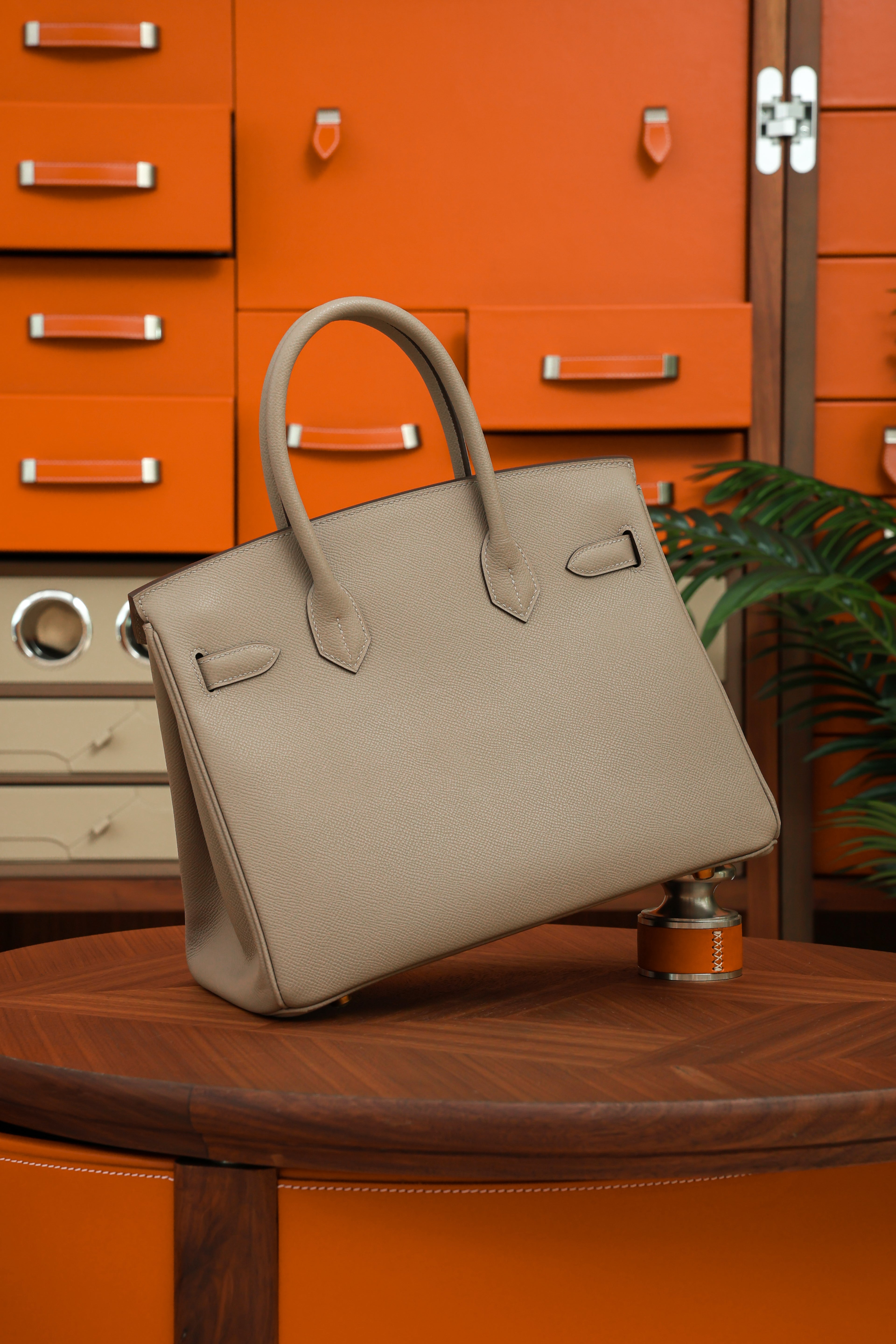 Birkin- All Handmade Golden / Sliver Gris Tourterelle  siwif leather