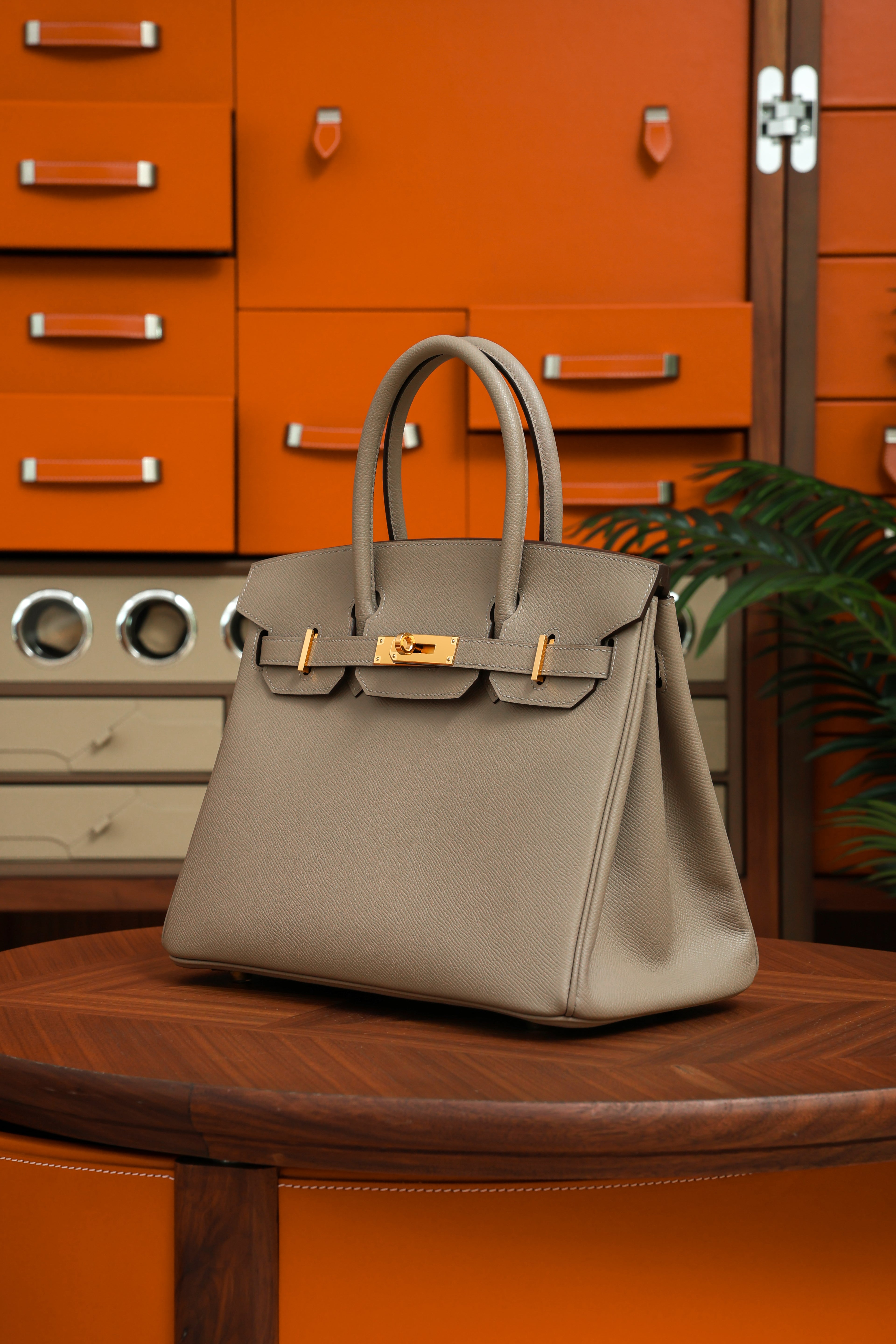 Birkin- All Handmade Golden / Sliver Gris Tourterelle  siwif leather