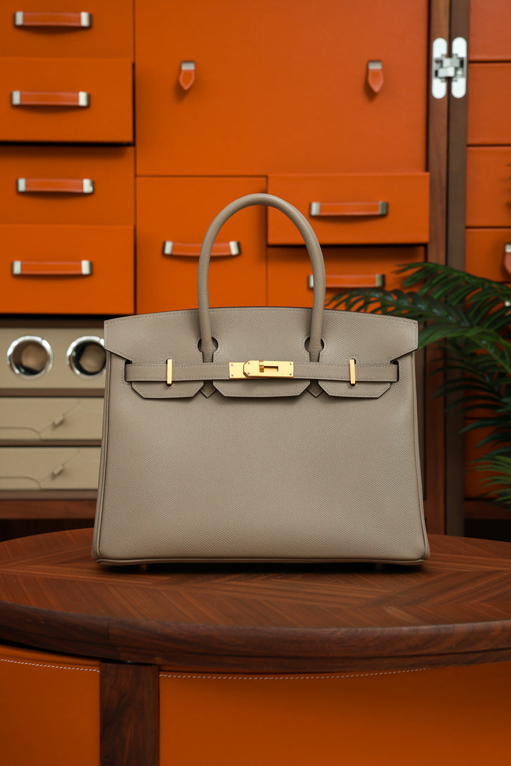 Birkin- All Handmade Golden / Sliver Gris Tourterelle  siwif leather