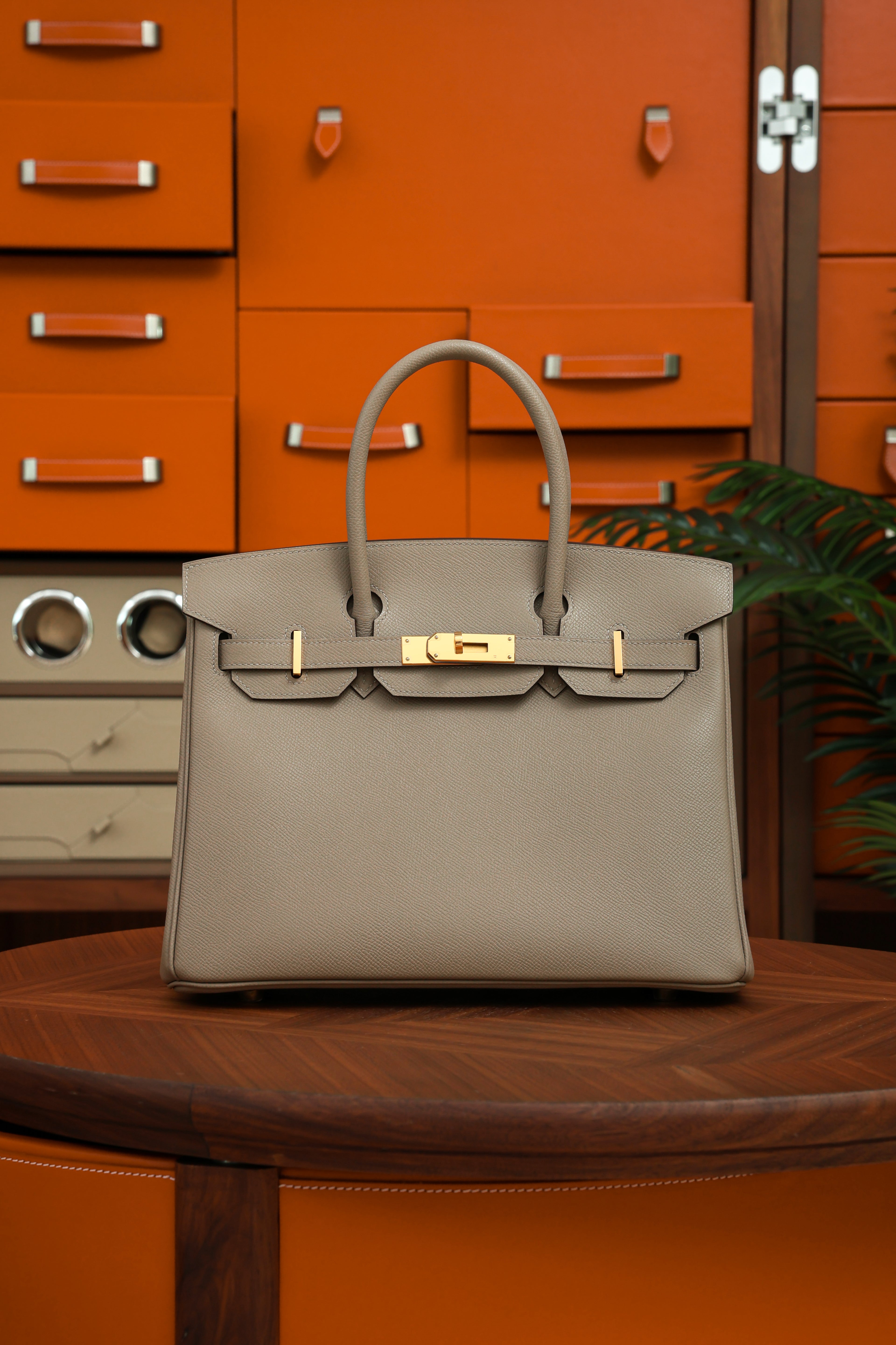 Birkin- All Handmade Golden / Sliver Gris Tourterelle  siwif leather