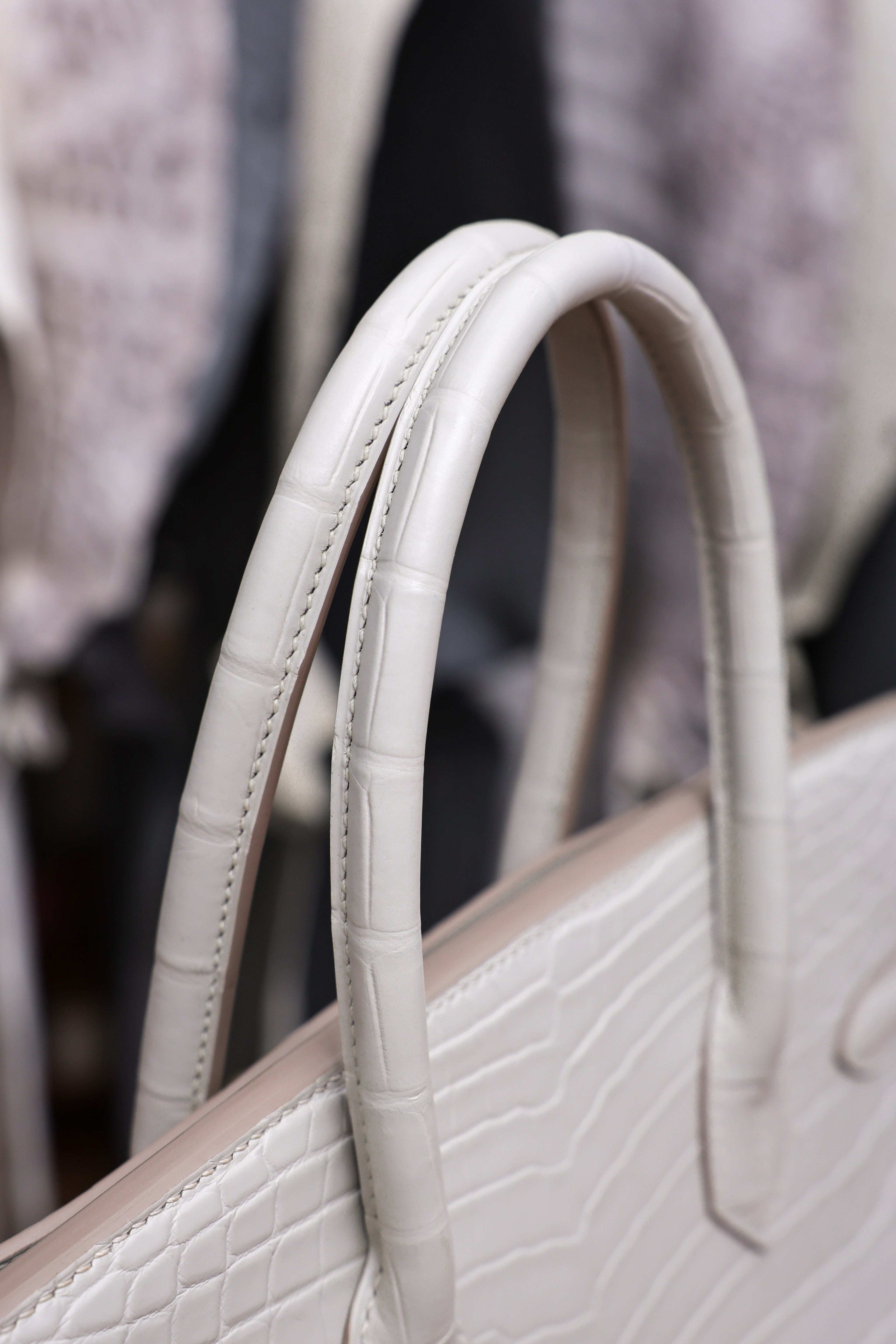BK-2024 All Handmade Golden / Sliver Hardware Blanc  Matte Nile crocodile leather