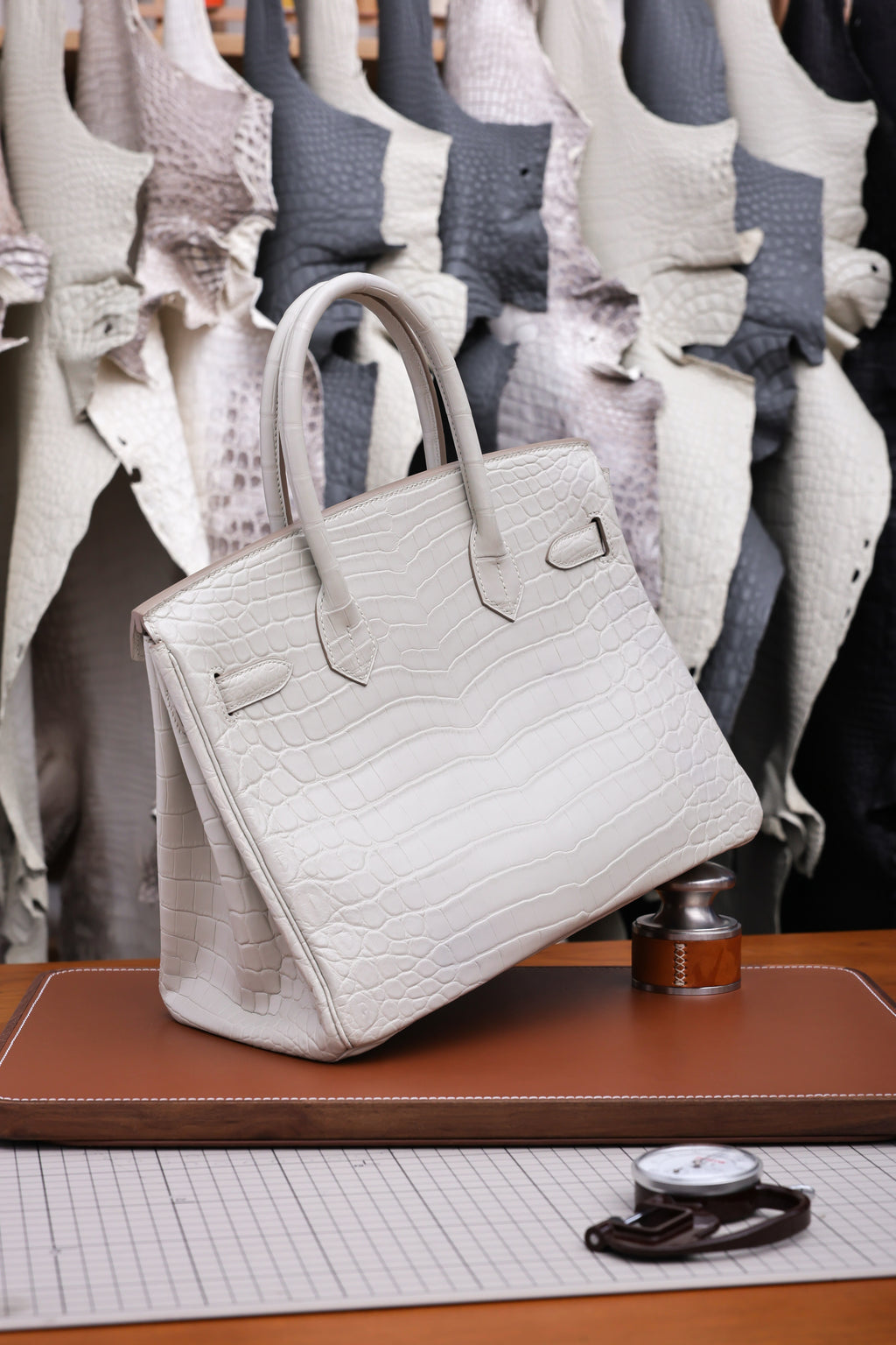 BK-2024 All Handmade Golden / Sliver Hardware Blanc  Matte Nile crocodile leather