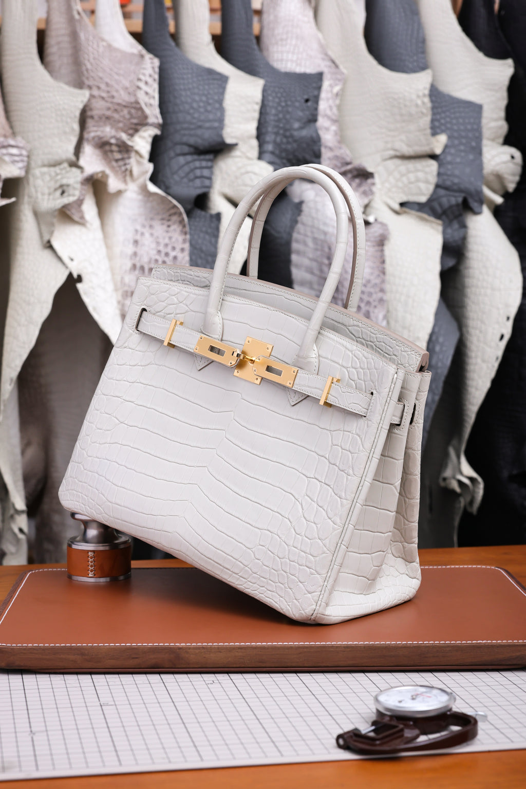 BK-2024 All Handmade Golden / Sliver Hardware Blanc  Matte Nile crocodile leather