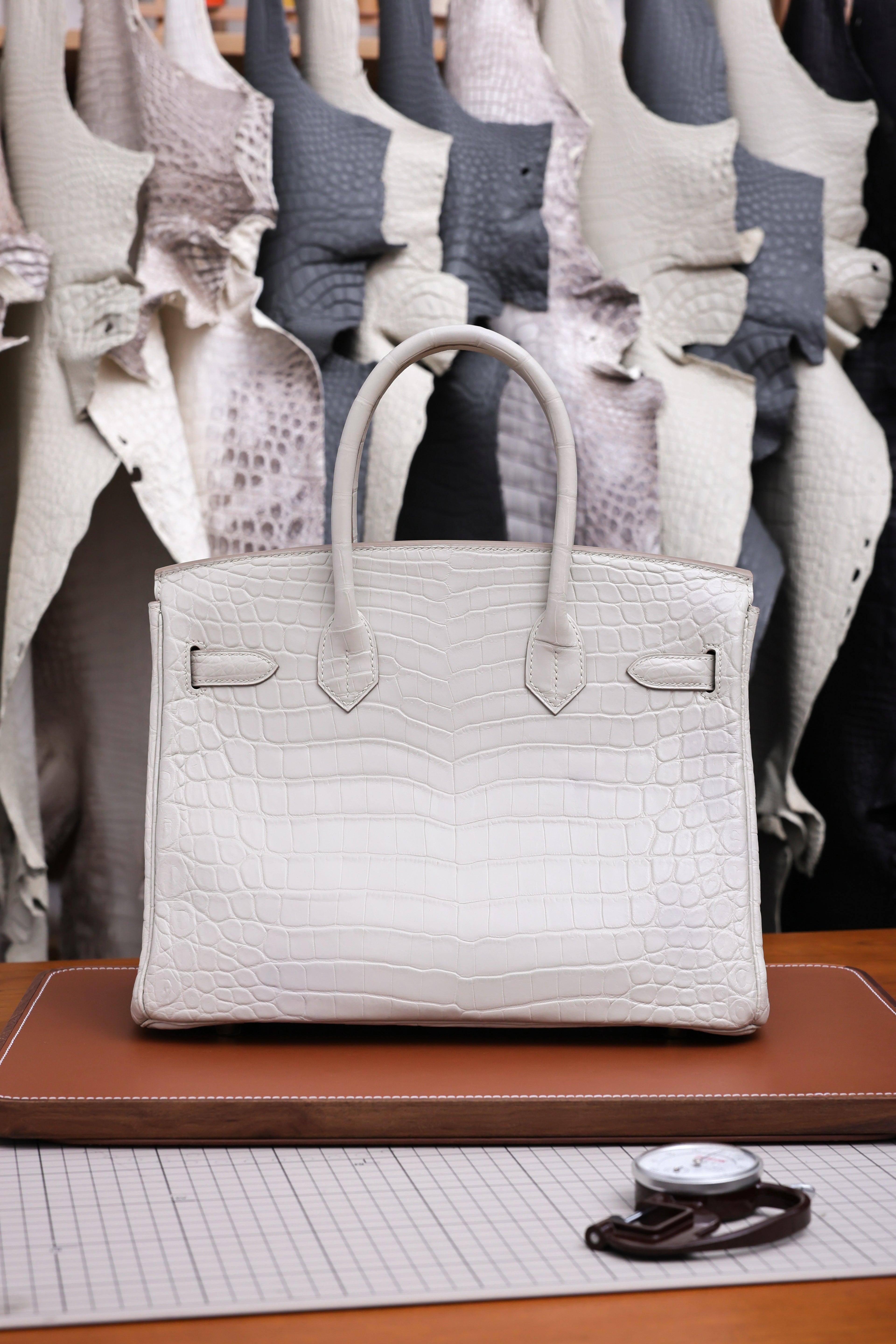 BK-2024 All Handmade Golden / Sliver Hardware Blanc  Matte Nile crocodile leather