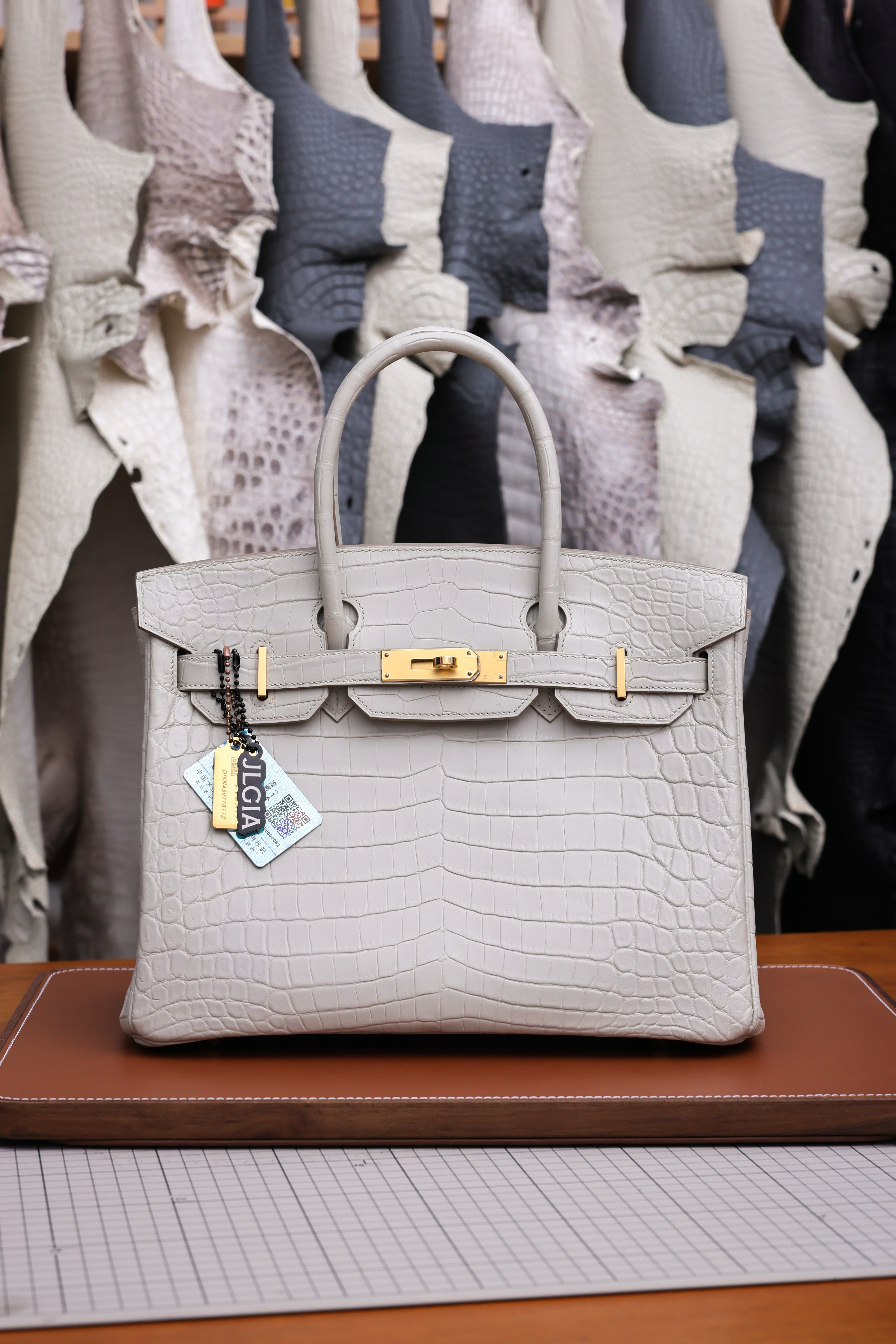 BK-2024 All Handmade Golden / Sliver Hardware Blanc  Matte Nile crocodile leather