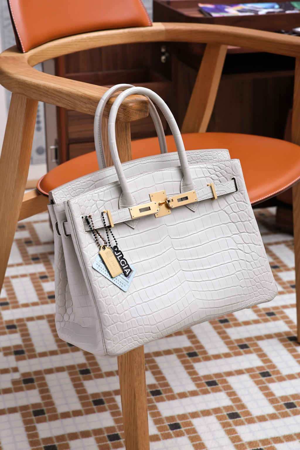 BK-2024 All Handmade Golden / Sliver Hardware Blanc  Matte Nile crocodile leather
