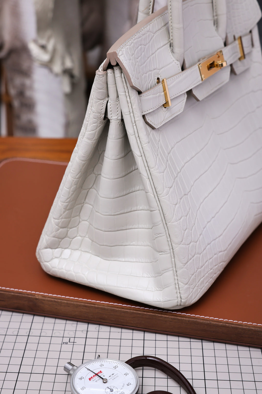 BK-2024 All Handmade Golden / Sliver Hardware Blanc  Matte Nile crocodile leather