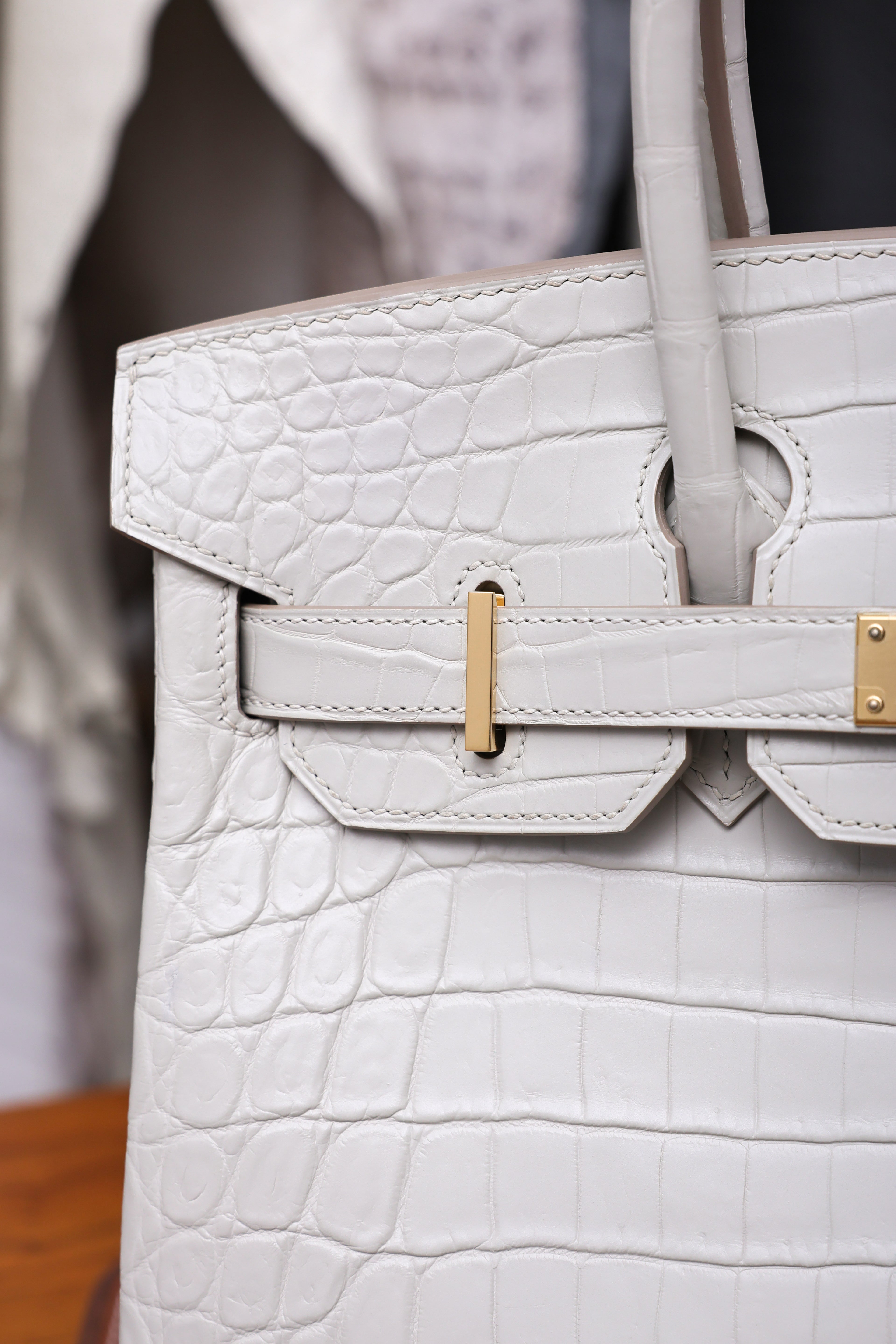 BK-2024 All Handmade Golden / Sliver Hardware Blanc  Matte Nile crocodile leather